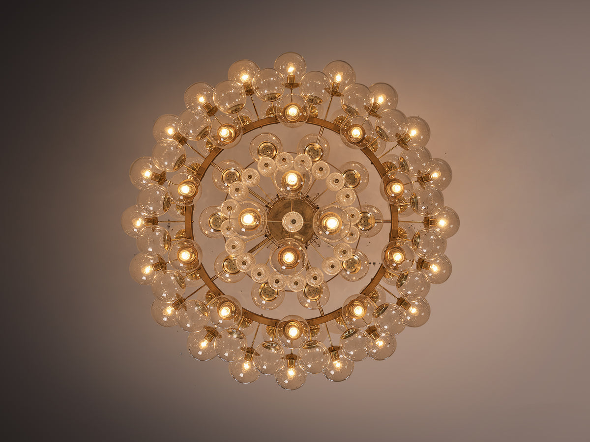 Very Large Mid-Century Glass Globe Chandelier in Brass 212cm/83in