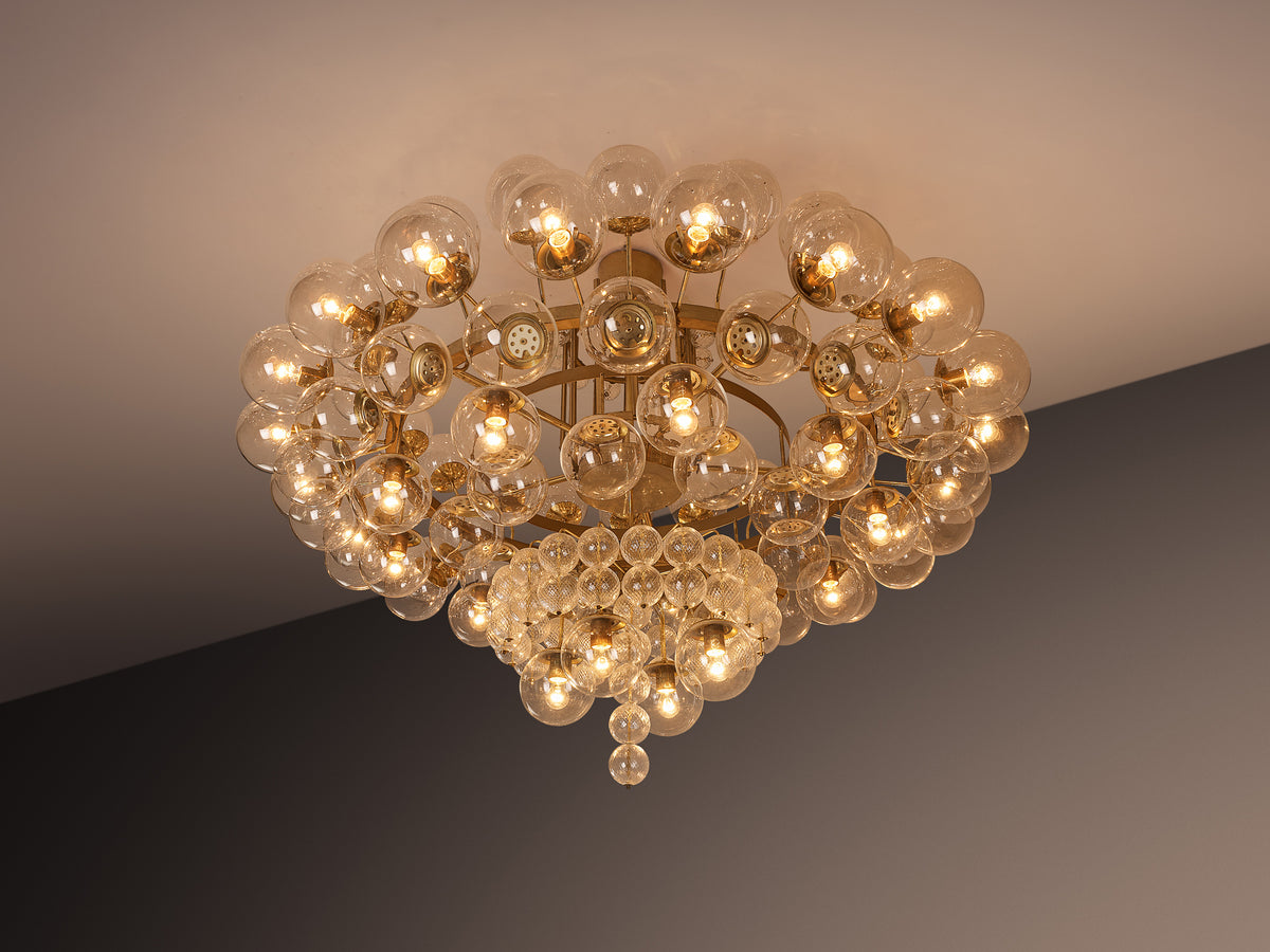 Very Large Mid-Century Glass Globe Chandelier in Brass 212cm/83in