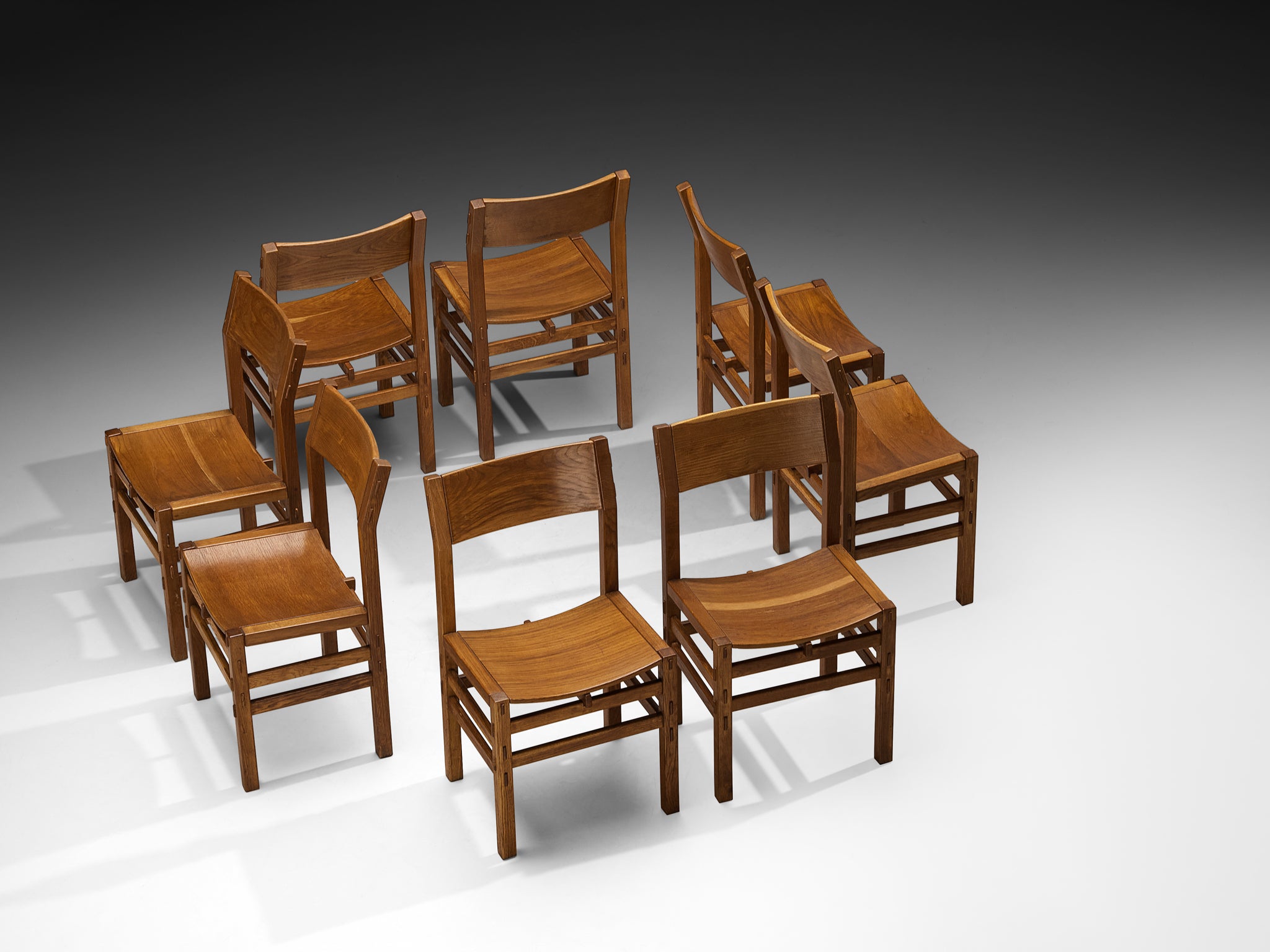 Giuseppe Rivadossi for Officina Rivadossi Set of Eight Dining Chairs in Oak Seating Morentz