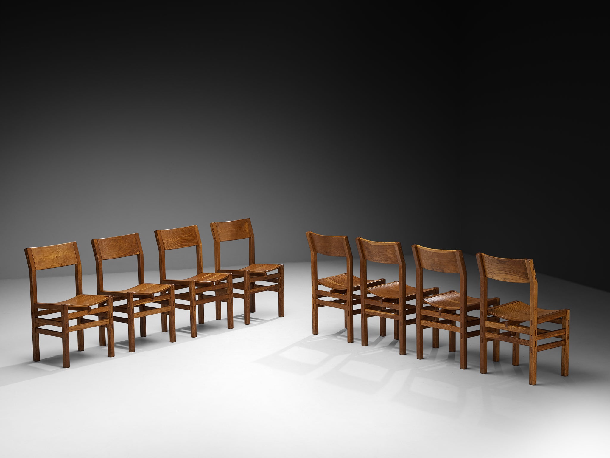 Giuseppe Rivadossi for Officina Rivadossi Set of Eight Dining Chairs in Oak Seating Morentz