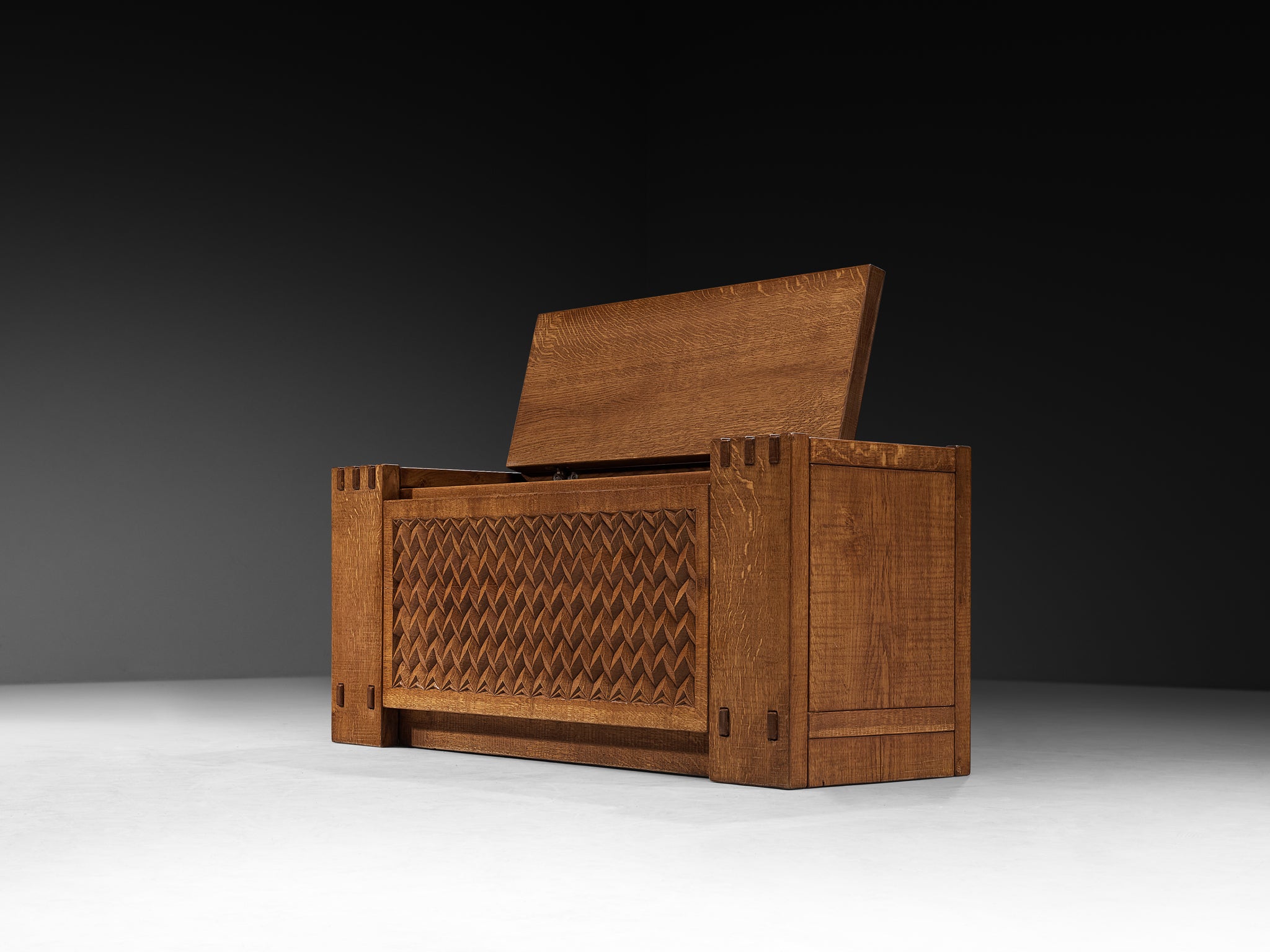 Giuseppe Rivadossi Sculptural Carved Trunk or Bench in Oak Case pieces and storage cabinets Morentz