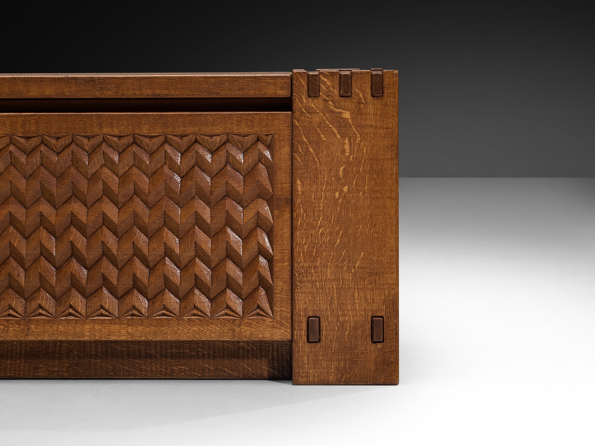 Giuseppe Rivadossi Sculptural Carved Trunk or Bench in Oak Case pieces and storage cabinets Morentz