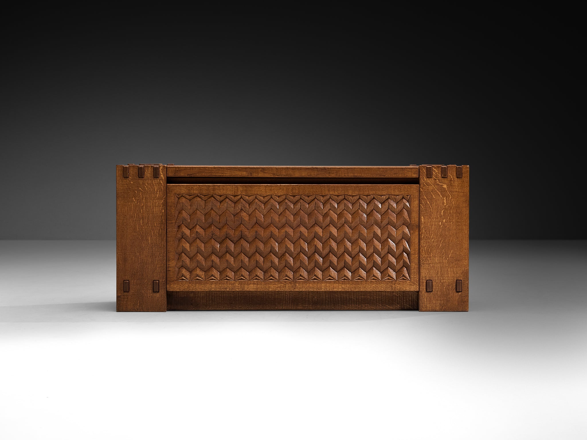 Giuseppe Rivadossi Sculptural Carved Trunk or Bench in Oak Case pieces and storage cabinets Morentz