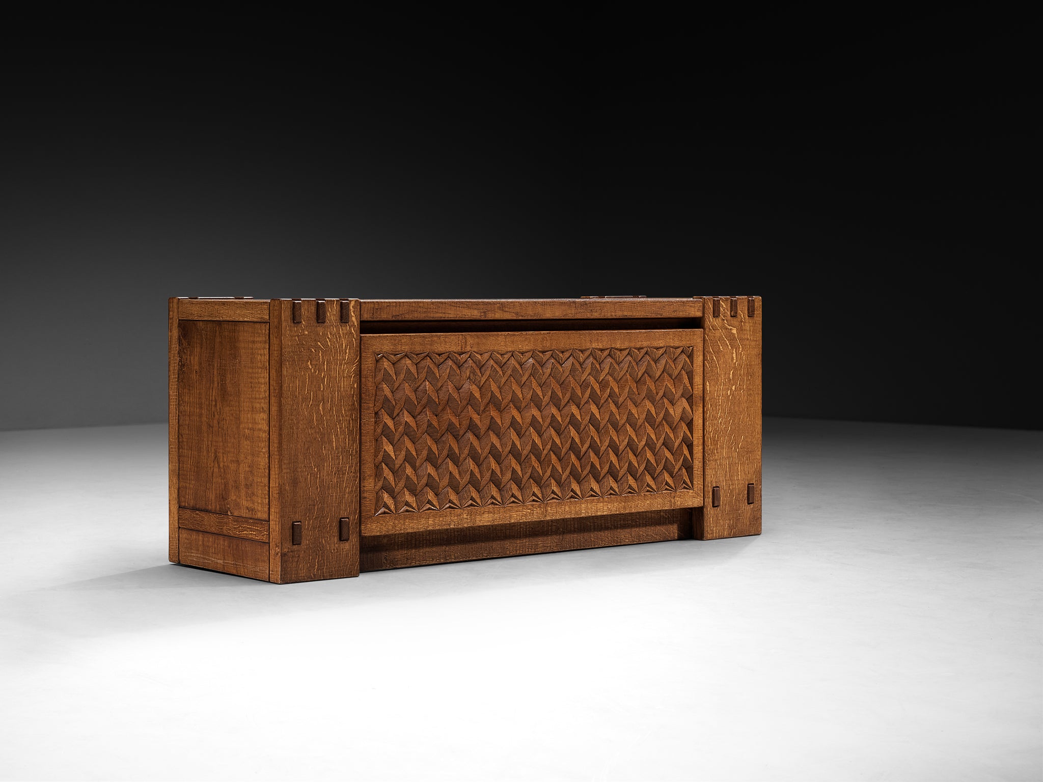 Giuseppe Rivadossi Sculptural Carved Trunk or Bench in Oak Case pieces and storage cabinets Morentz