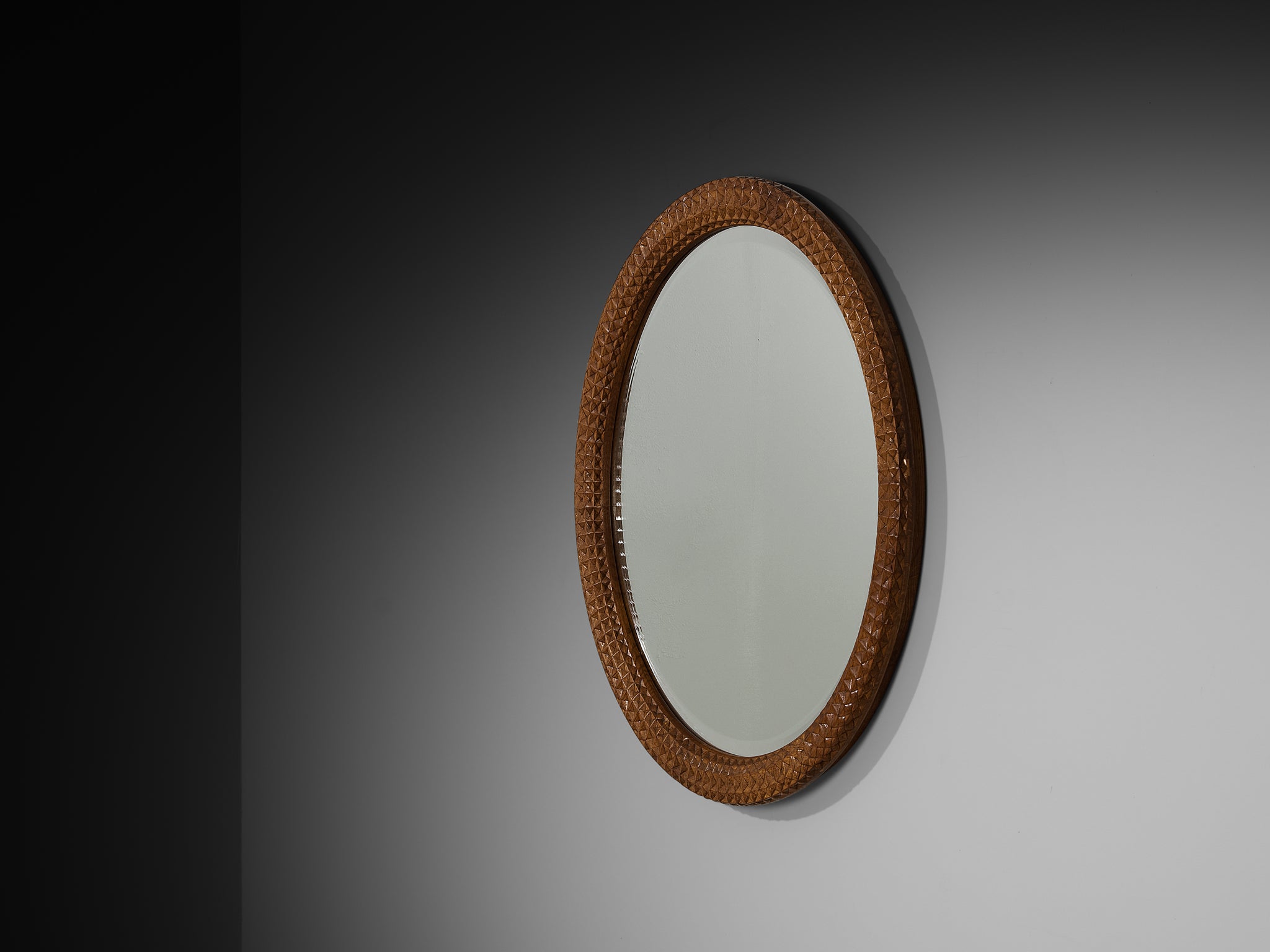 Giuseppe Rivadossi Sculptural Hand-Carved Mirror in Oak Mirrors Morentz