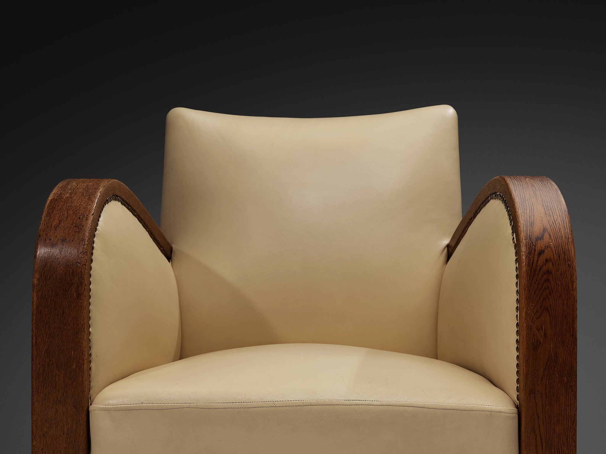 Pair of Sculptural Art Deco Armchairs with Brass Detailing Seating Morentz