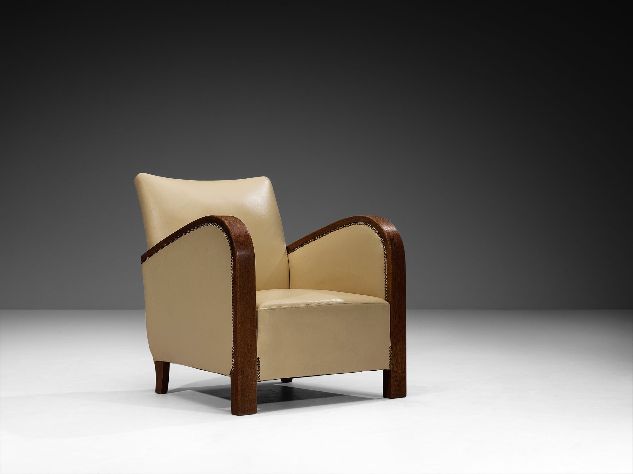 Pair of Sculptural Art Deco Armchairs with Brass Detailing Seating Morentz