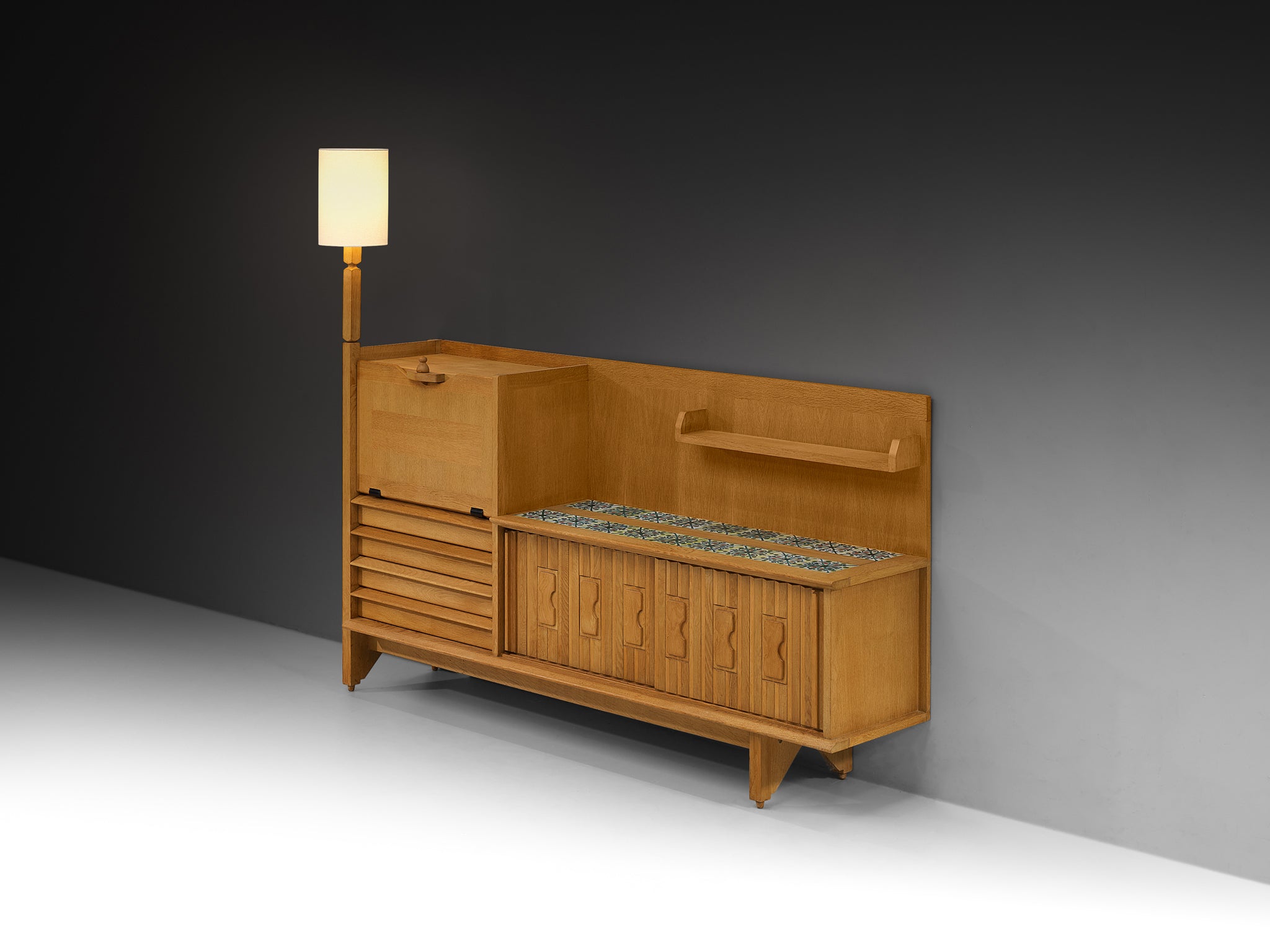 Guillerme & Chambron for Votre Maison Sideboard in Oak and Ceramic with Integrated Lamp Case pieces and storage cabinets Morentz