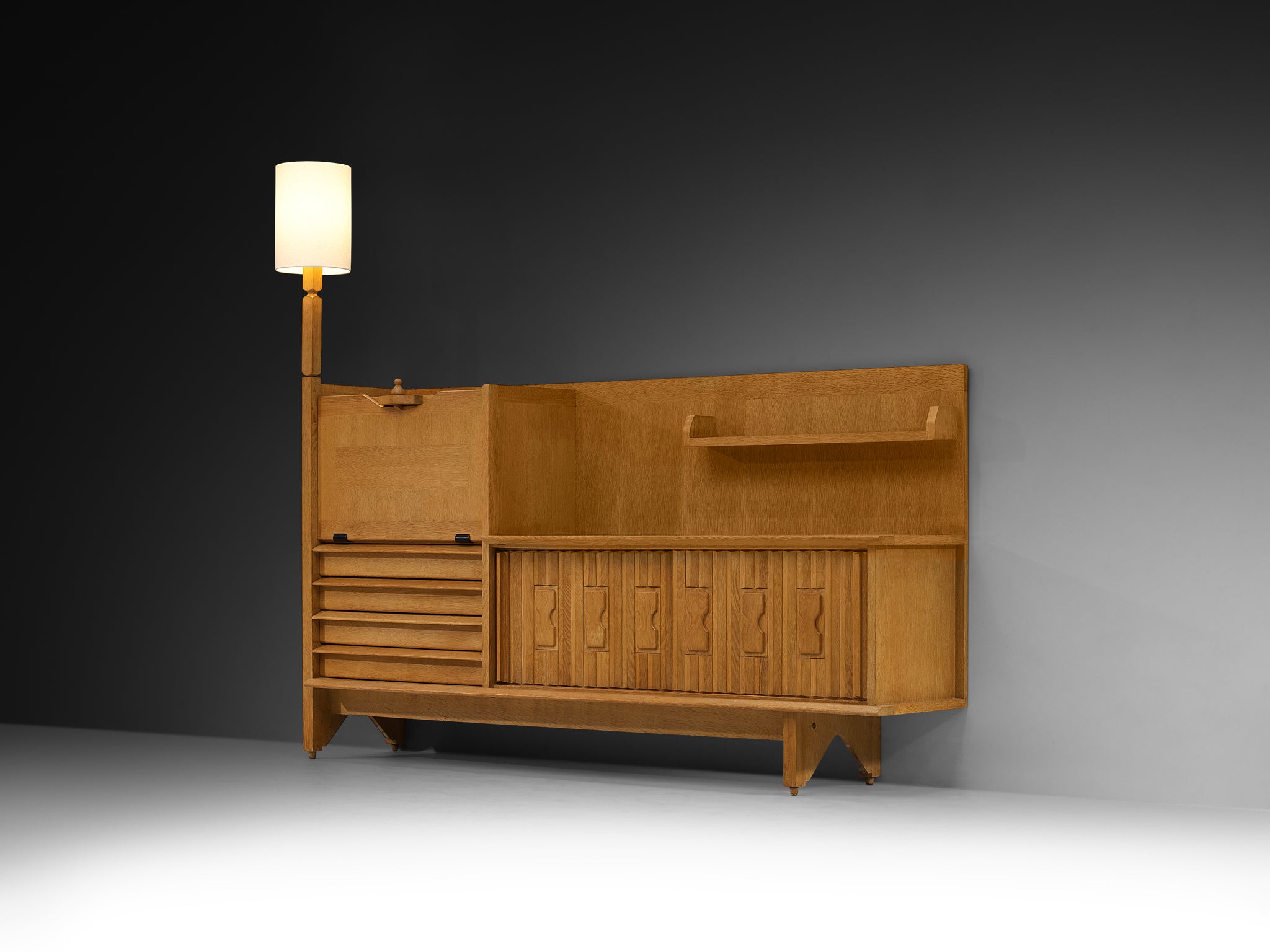 Guillerme & Chambron for Votre Maison Sideboard in Oak and Ceramic with Integrated Lamp
