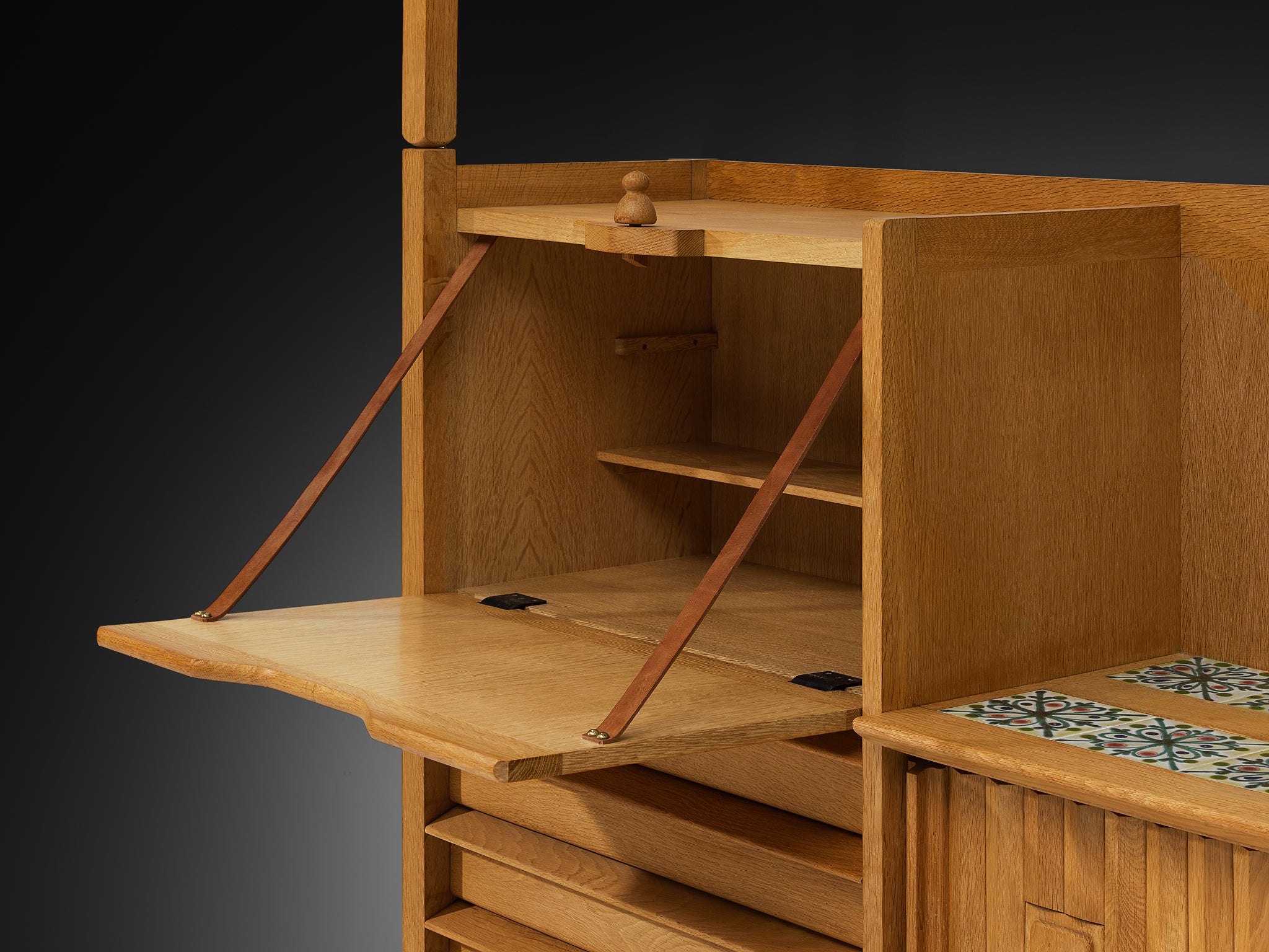 Guillerme & Chambron for Votre Maison Sideboard in Oak and Ceramic with Integrated Lamp Case pieces and storage cabinets Morentz