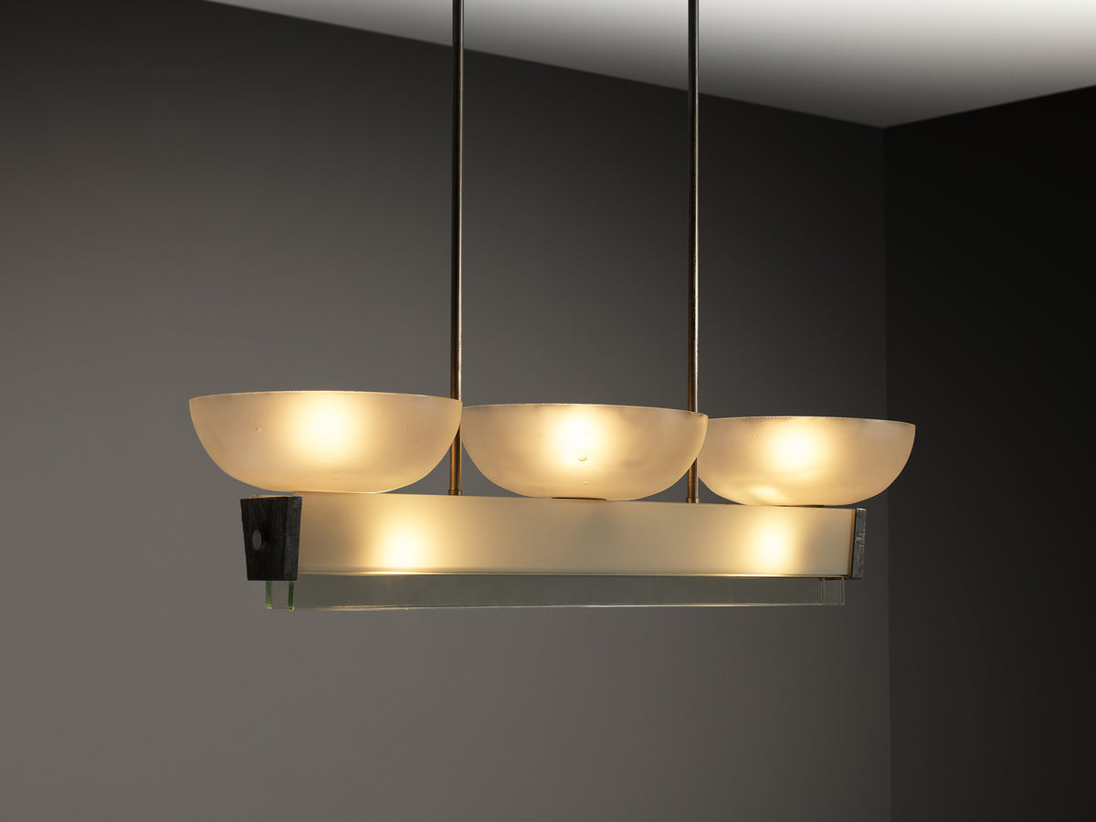 Pietro Chiesa for Fontana Arte Rare Pendant in Crystal Glass and Nickel Plated Brass Lighting Morentz