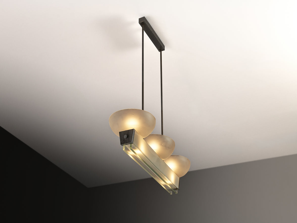 Pietro Chiesa for Fontana Arte Rare Pendant in Crystal Glass and Nickel Plated Brass Lighting Morentz