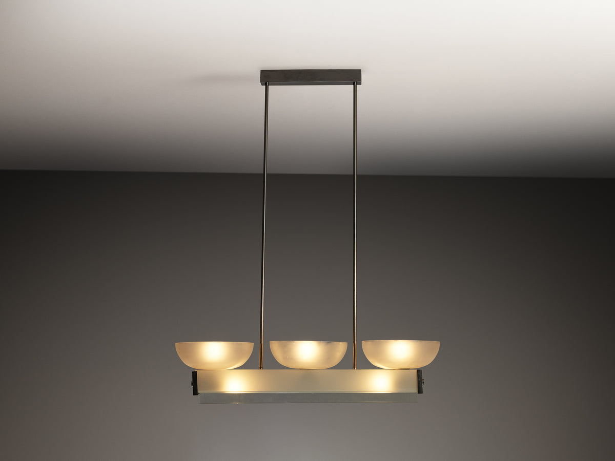 Pietro Chiesa for Fontana Arte Rare Pendant in Crystal Glass and Nickel Plated Brass Lighting Morentz
