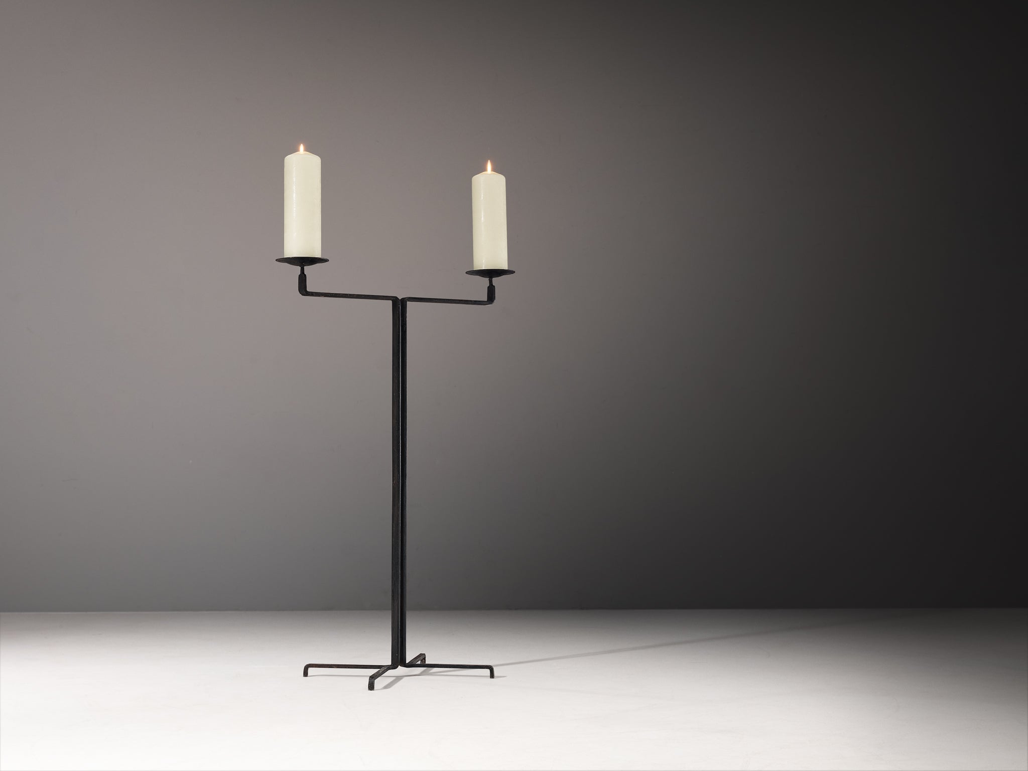 Large Minimalist Floor Candle Holder in Steel