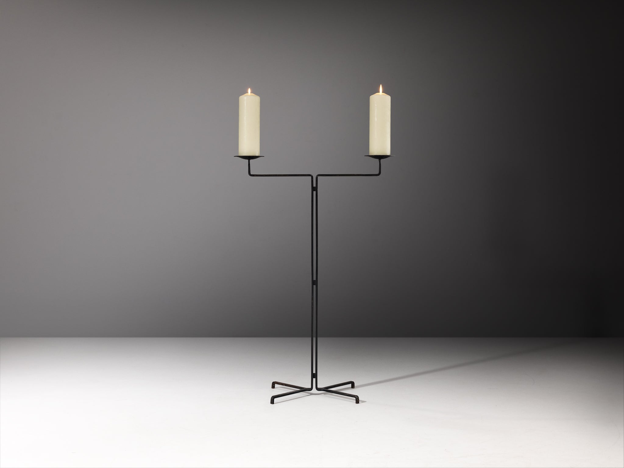 Large Minimalist Floor Candle Holder in Steel