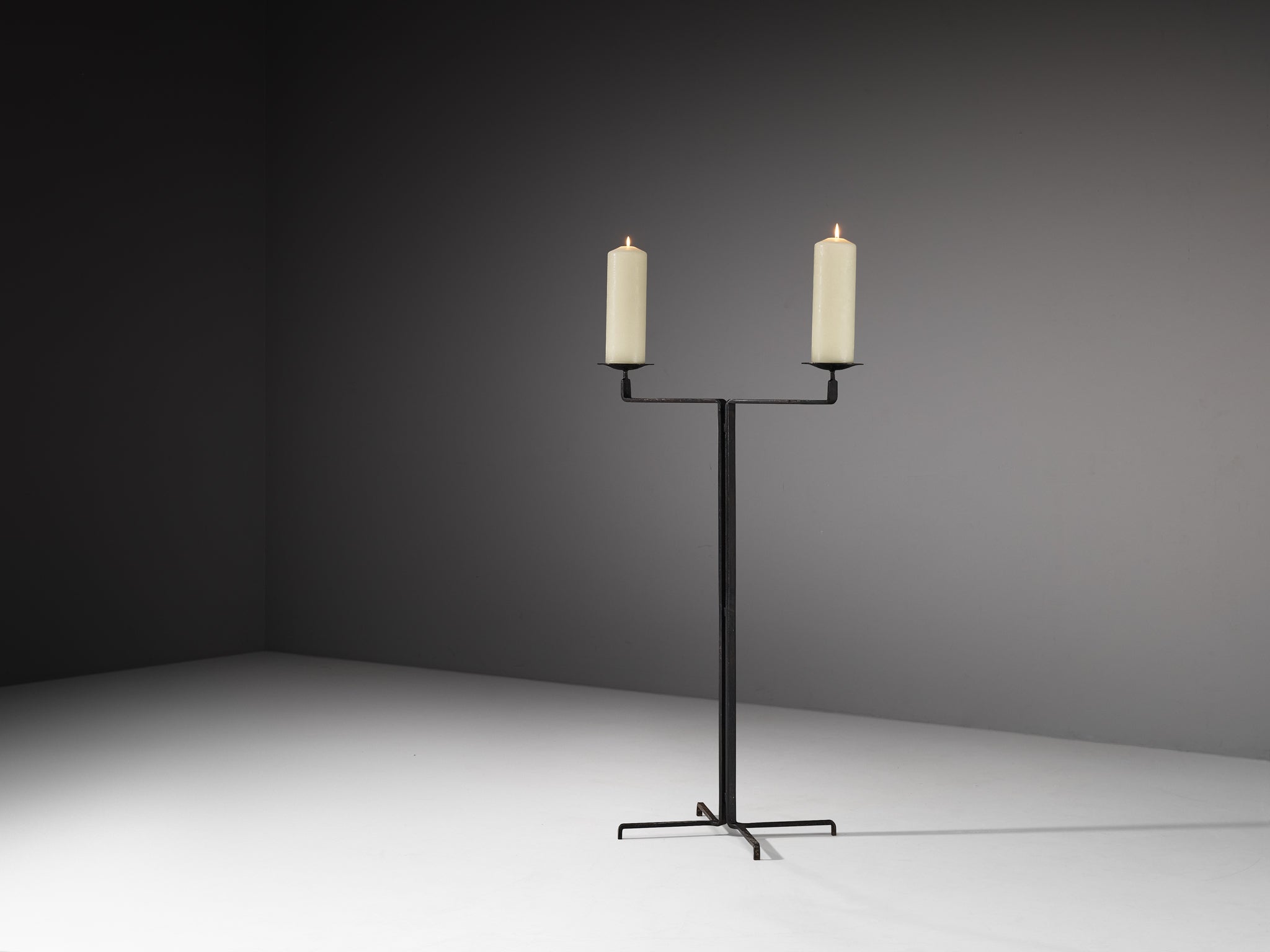 Large Minimalist Floor Candle Holder in Steel