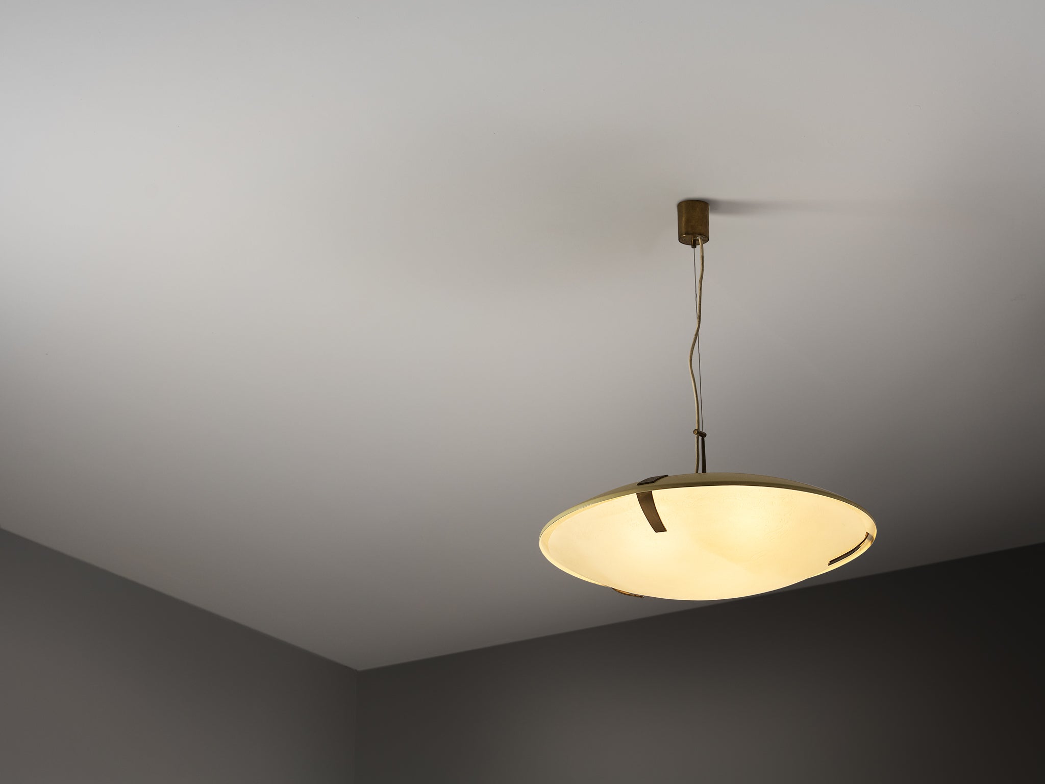 Stilnovo Pendant '1140' in Aluminium, Brass and Glass Lighting Morentz