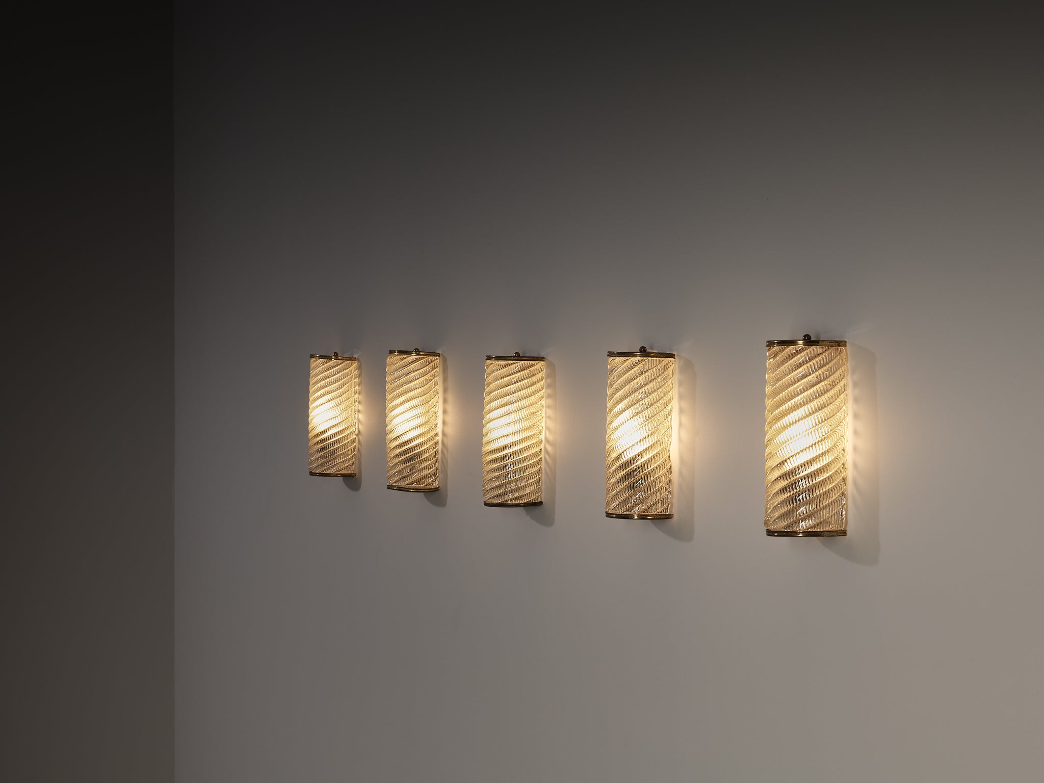 1940s Italian Spiral Glass Wall Lights with Brass Lighting Morentz