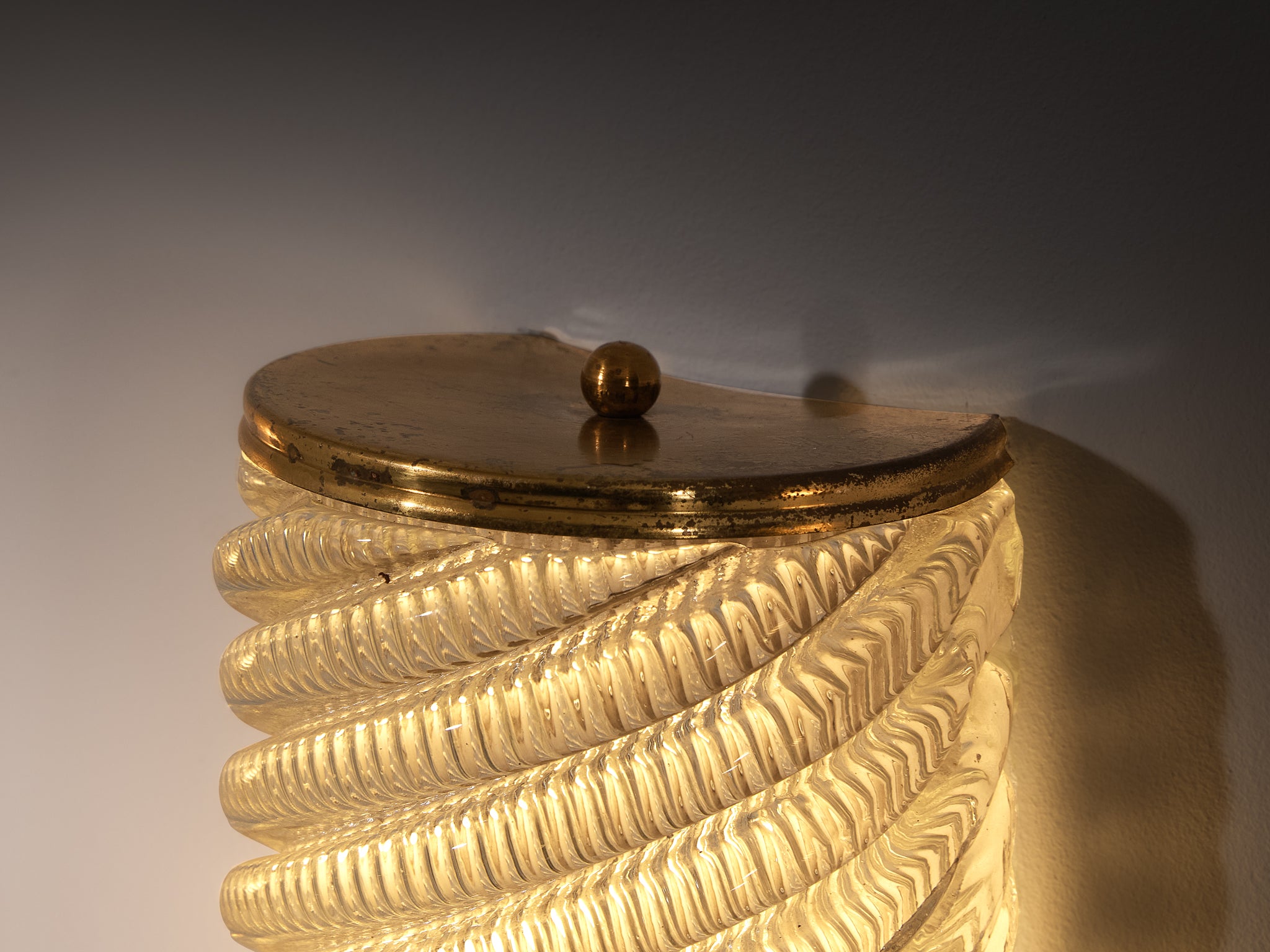 1940s Italian Spiral Glass Wall Lights with Brass Lighting Morentz