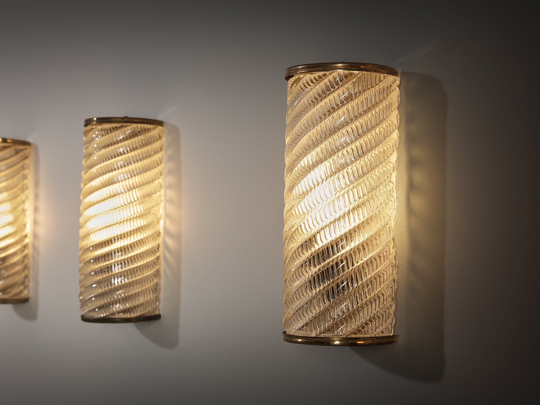 1940s Italian Spiral Glass Wall Lights with Brass Lighting Morentz