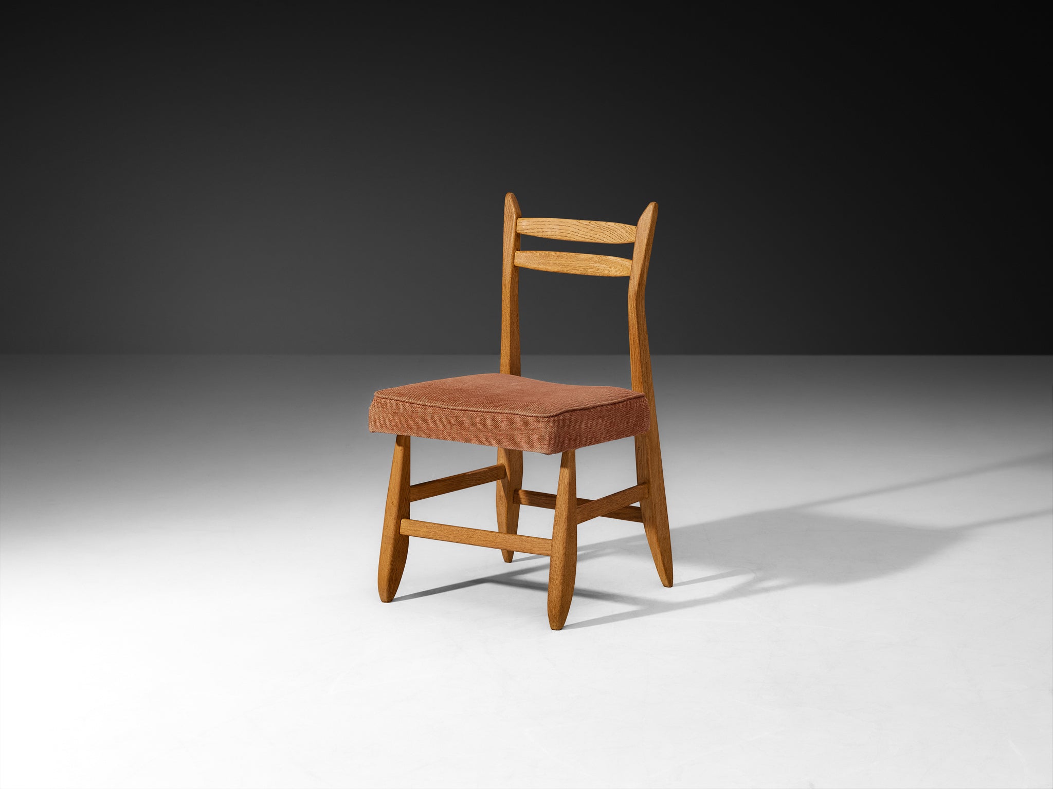 Guillerme & Chambron for Votre Maison Set of Six Dining Chairs in Oak Orange Seats Seating Morentz