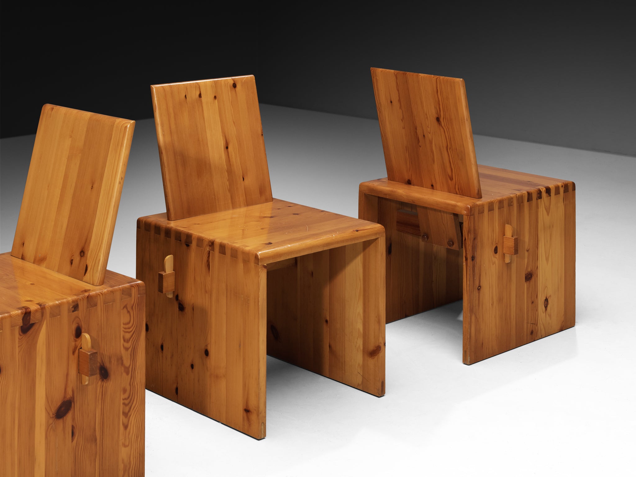 1970s Dining Set in Solid Pine with Table Chairs and Bench