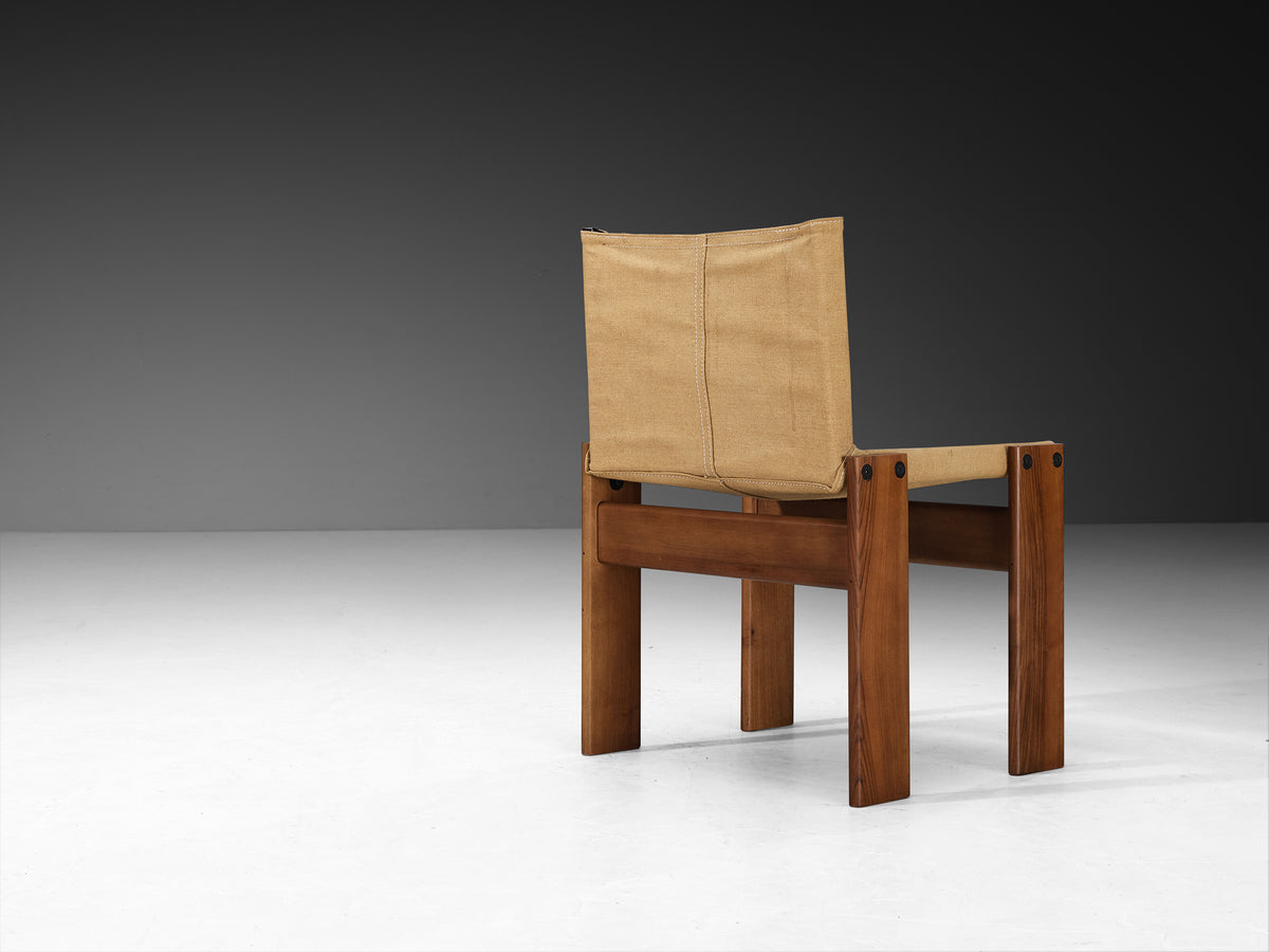 Afra & Tobia Scarpa for Molteni Rare Large Set of 14 'Monk' Chairs in Original Canvas and Walnut Seating Morentz