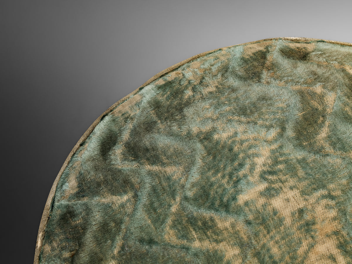 Art Deco Round Ottoman in Wood and Patterned Fabric Seating Morentz