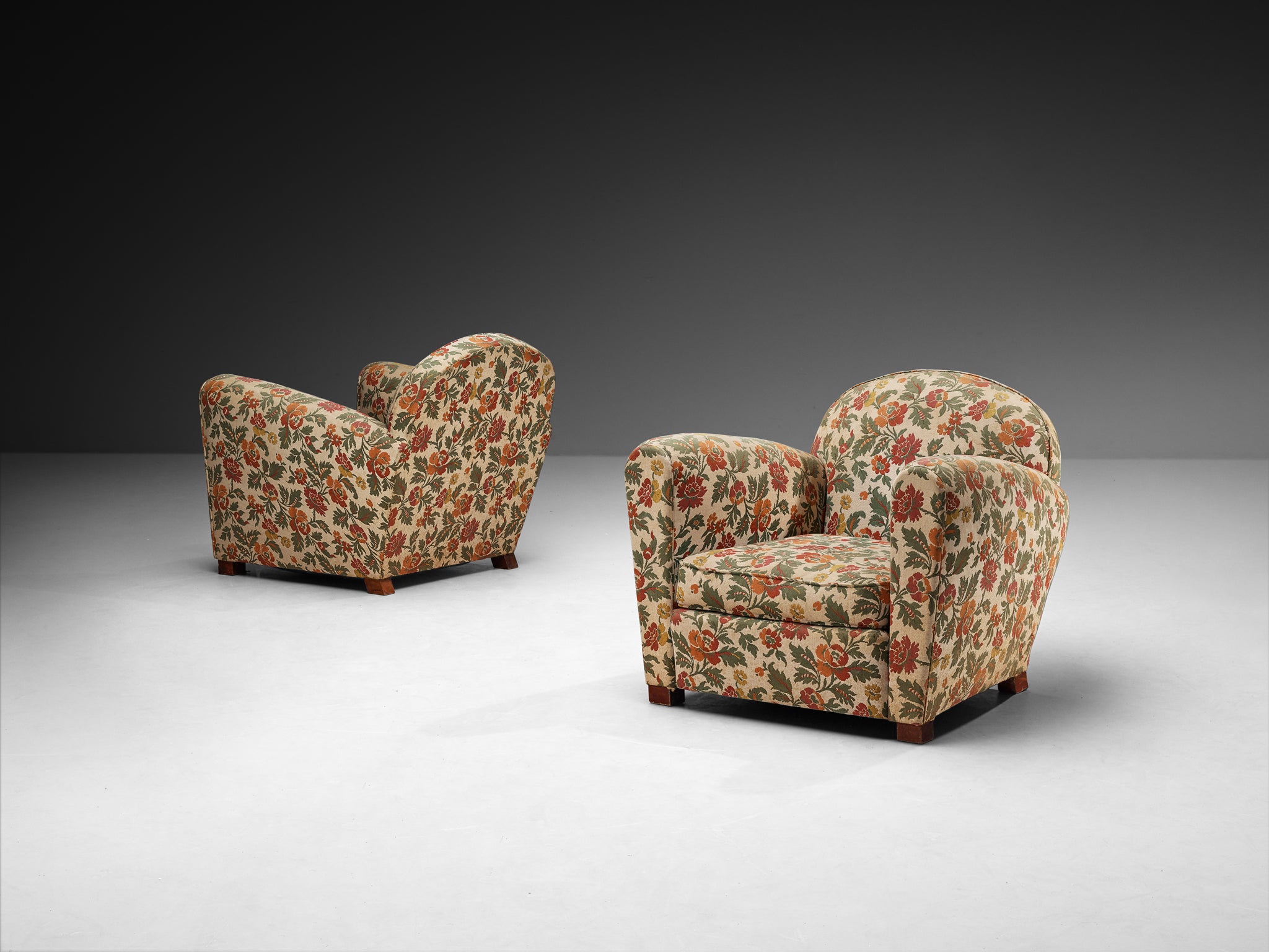 Pair of Mid-Century Lounge Chairs in Floral Upholstery