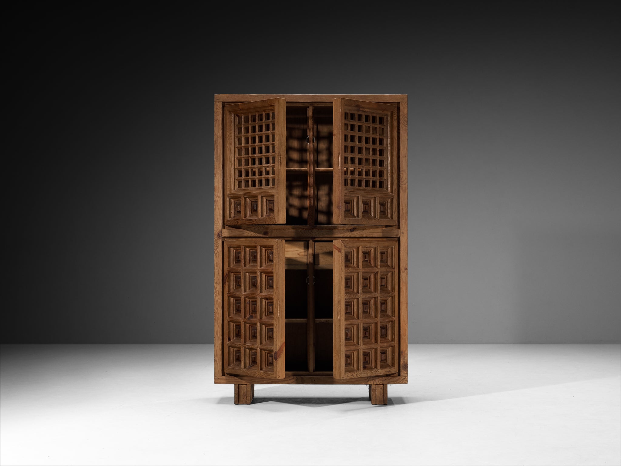 Biosca Spanish Brutalist Cabinet in Stained Pine Case pieces and storage cabinets Morentz