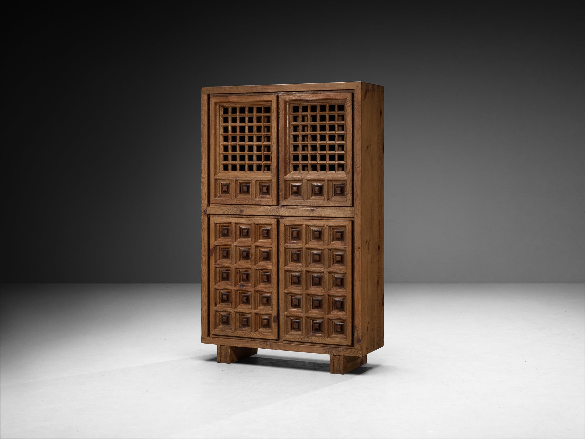 Biosca Spanish Brutalist Cabinet in Stained Pine Case pieces and storage cabinets Morentz