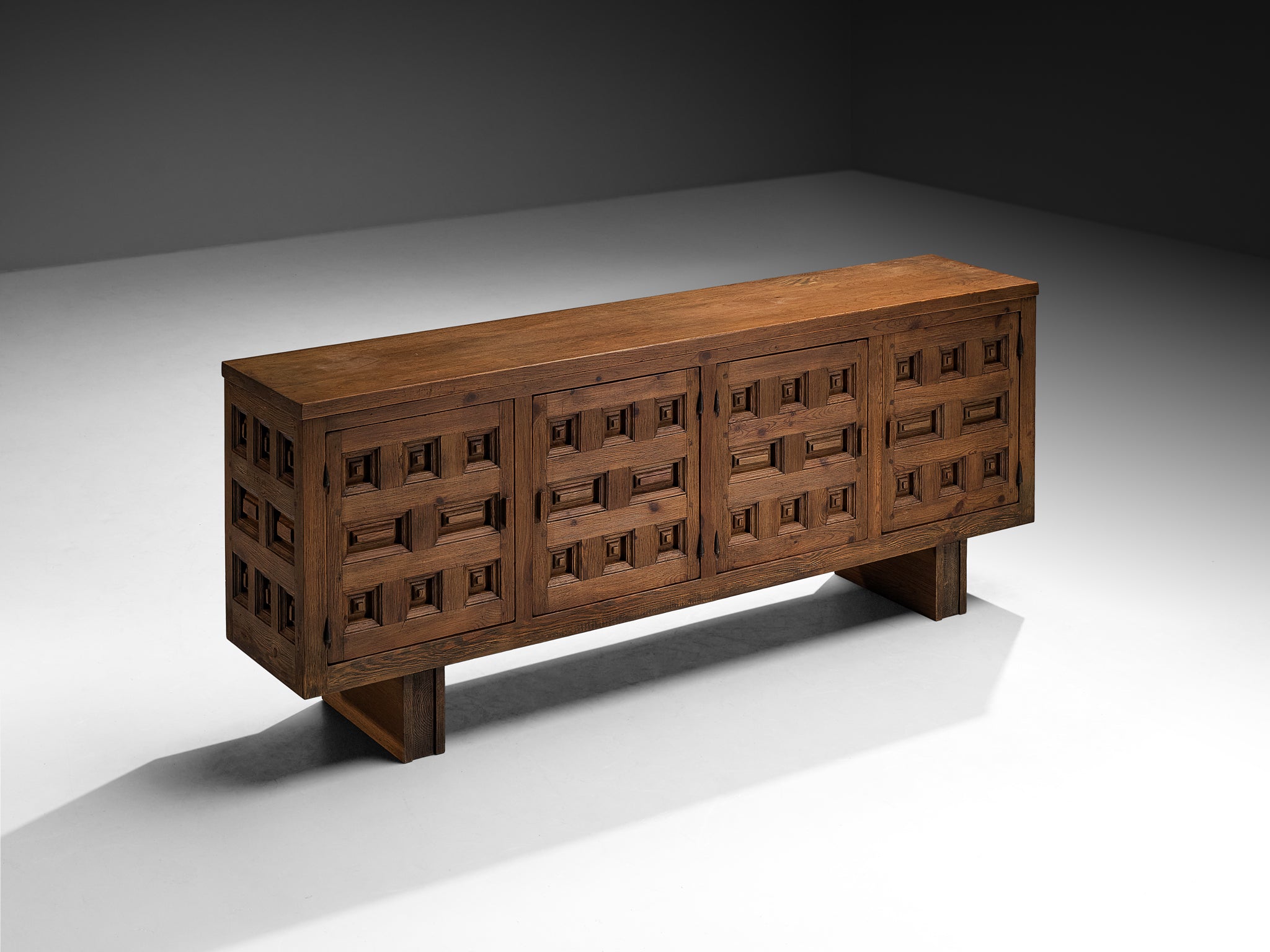Biosca Spanish Brutalist Sideboard in Stained Pine Case pieces and storage cabinets Morentz