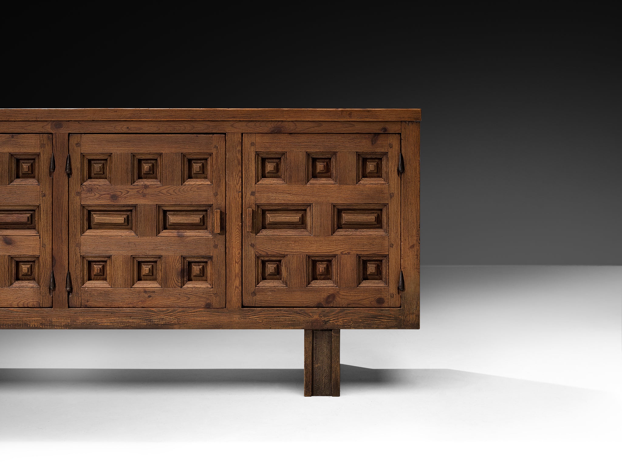 Biosca Spanish Brutalist Sideboard in Stained Pine Case pieces and storage cabinets Morentz