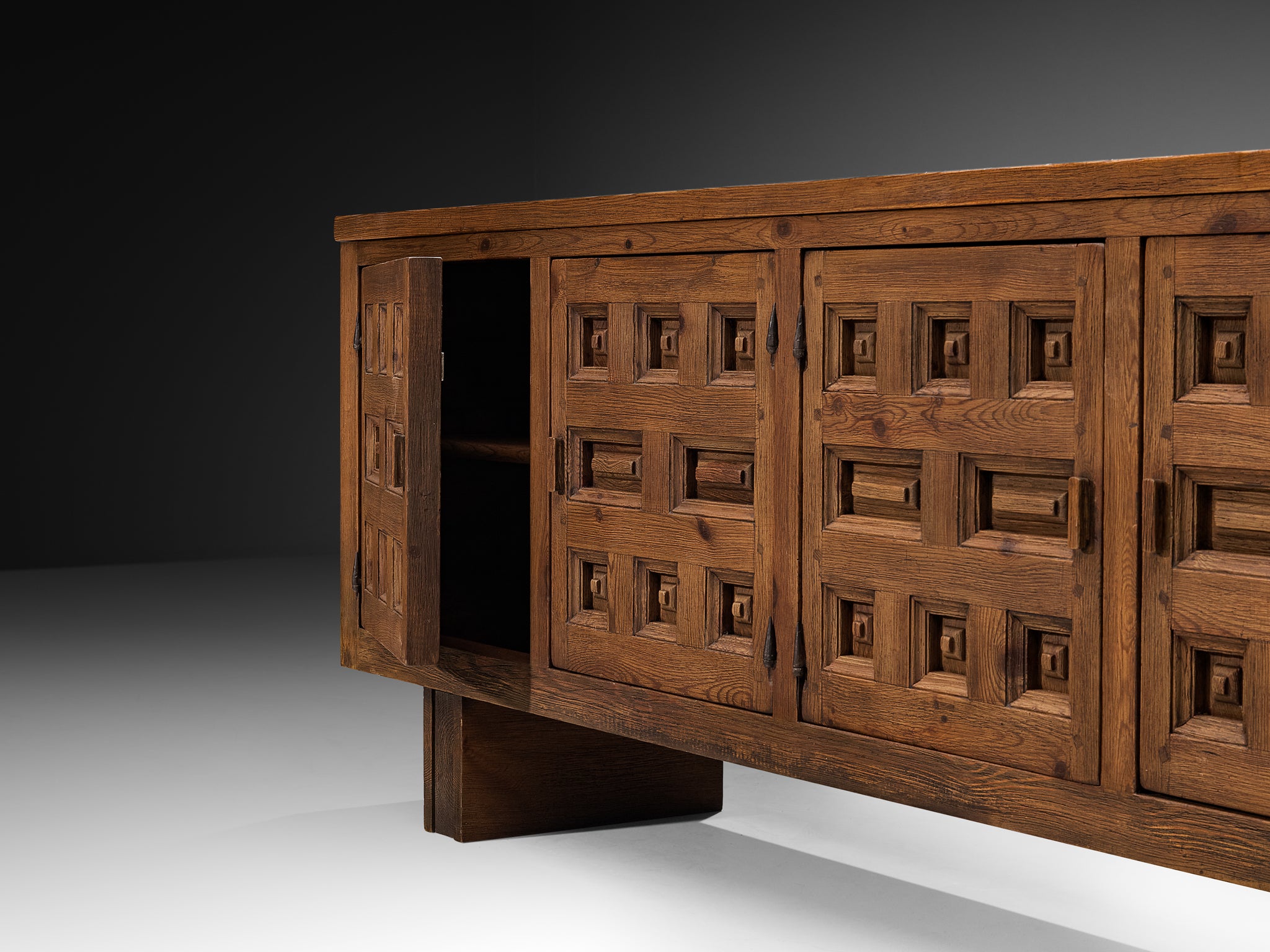 Biosca Spanish Brutalist Sideboard in Stained Pine Case pieces and storage cabinets Morentz