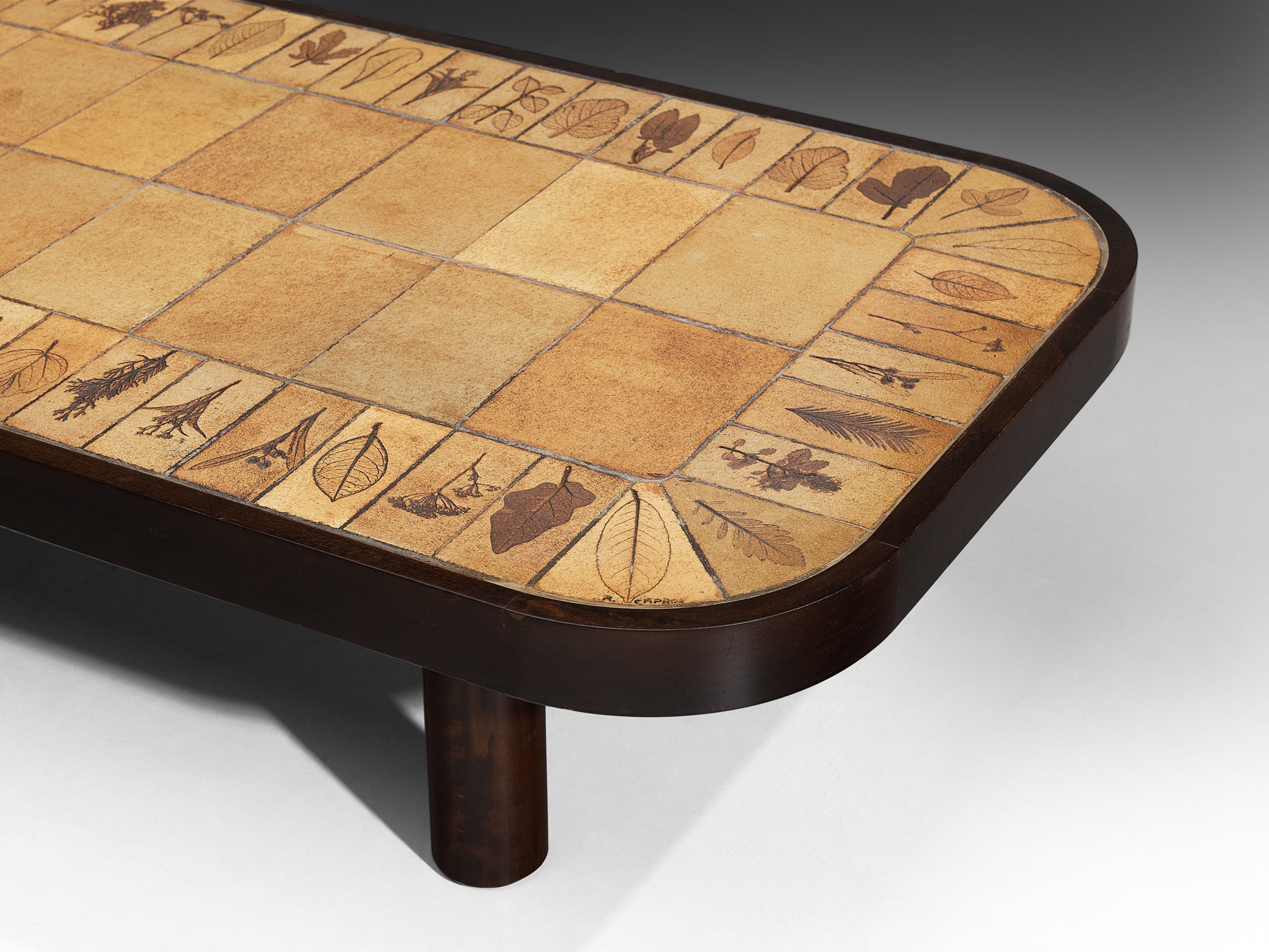 Roger Capron Coffee Tables with Floral Imprinted Ceramic Tiles Tables Morentz