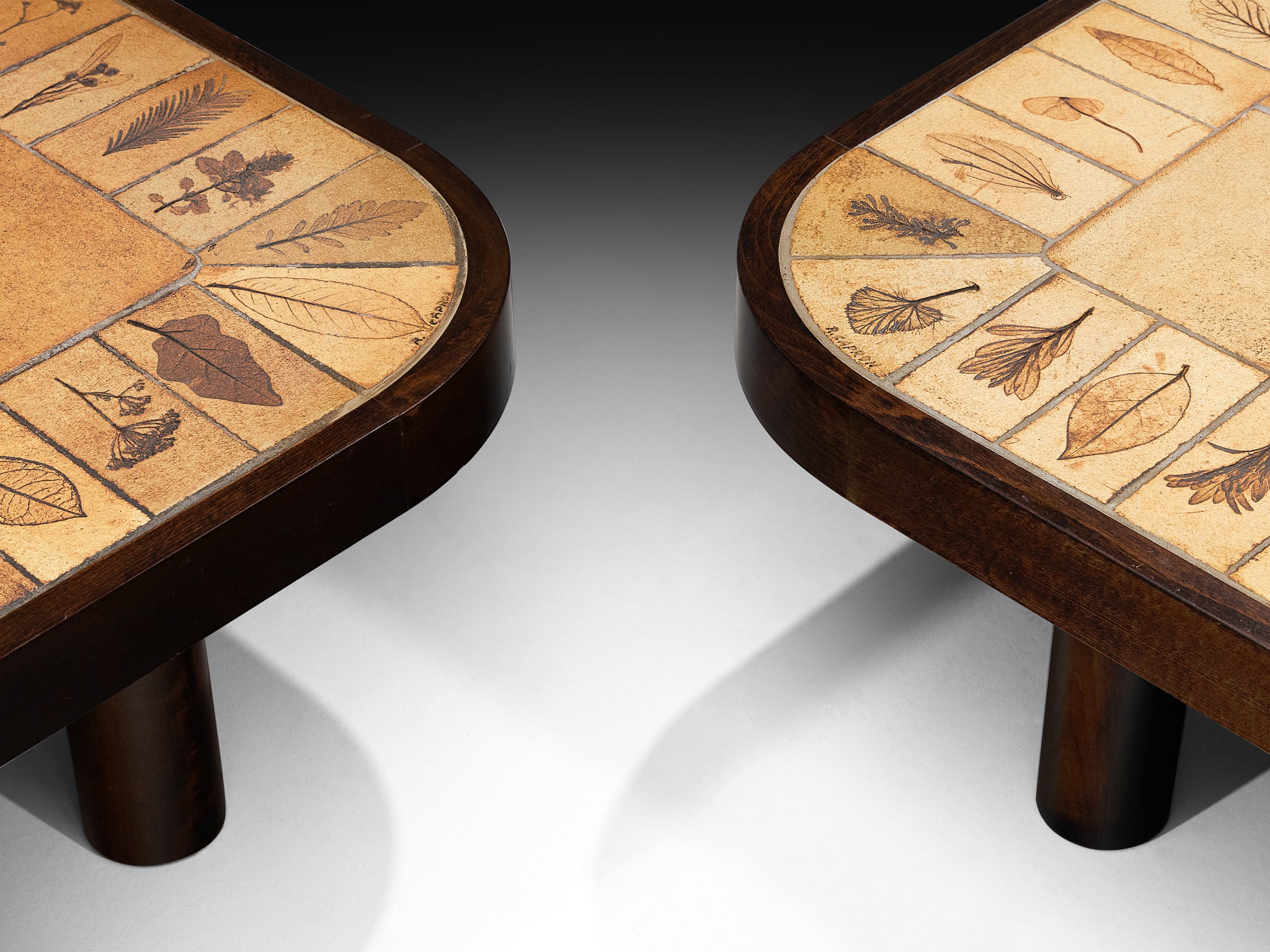Roger Capron Coffee Tables with Floral Imprinted Ceramic Tiles Tables Morentz