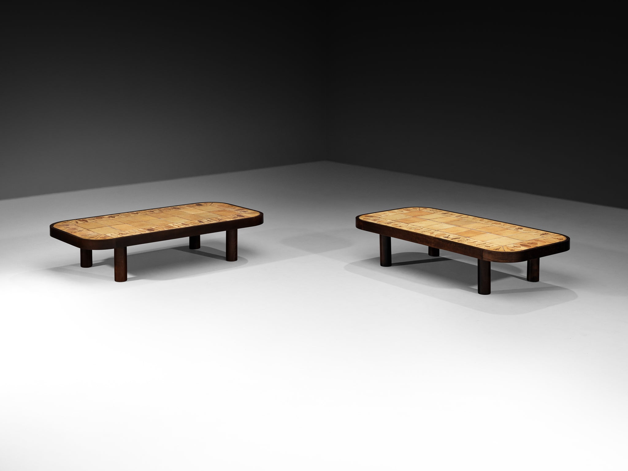 Roger Capron Coffee Tables with Floral Imprinted Ceramic Tiles Tables Morentz