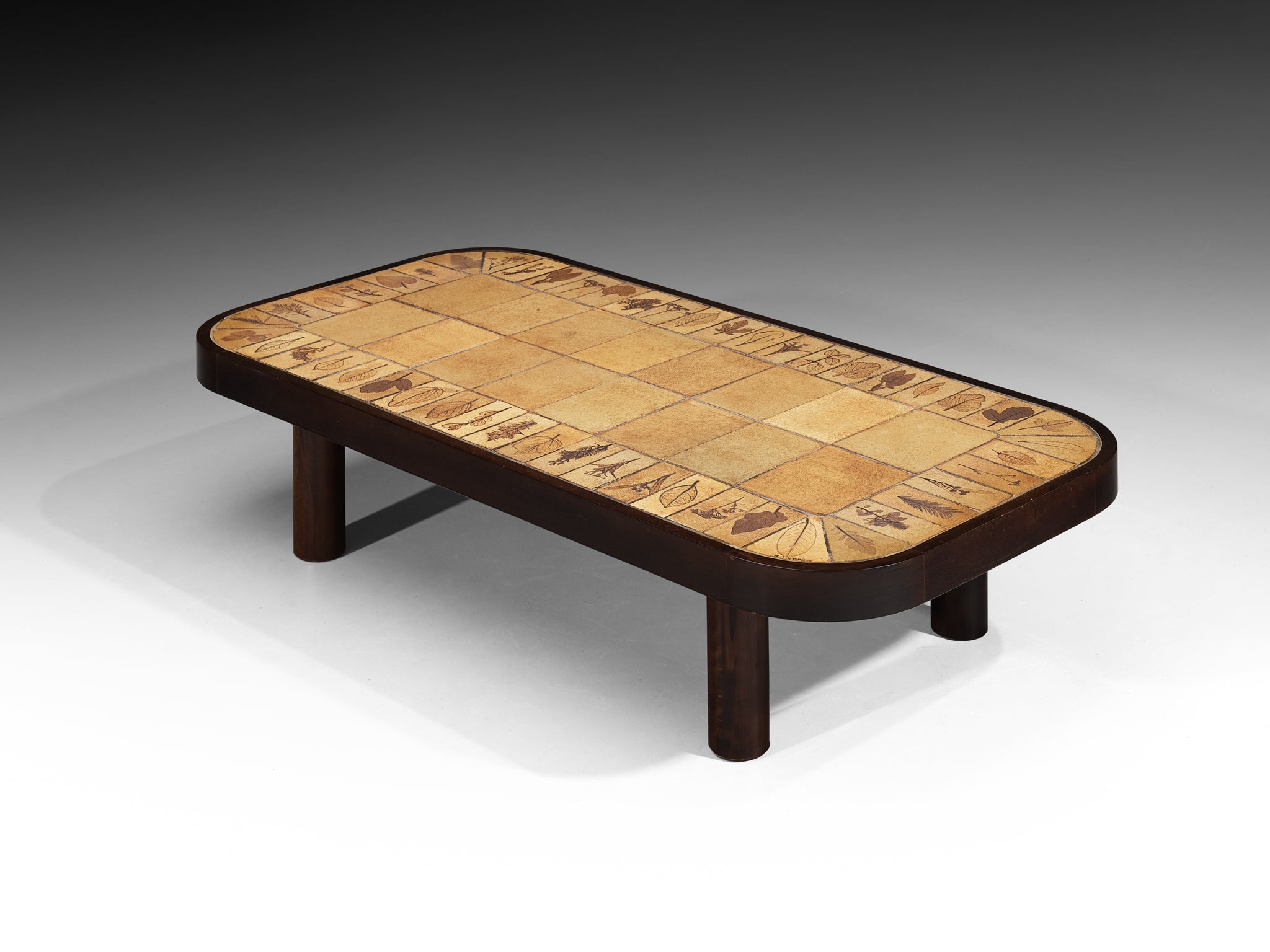 Roger Capron Coffee Tables with Floral Imprinted Ceramic Tiles Tables Morentz
