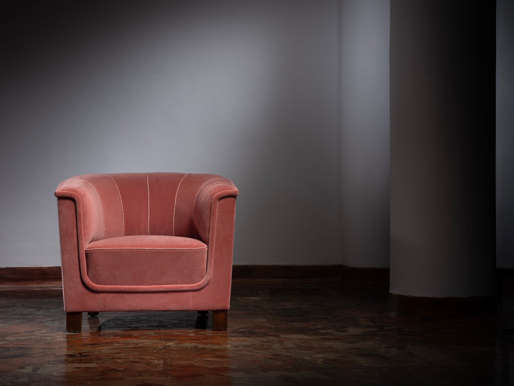 Rare Otto Schulz for Boet Lounge Chair in Pink Wool Velvet