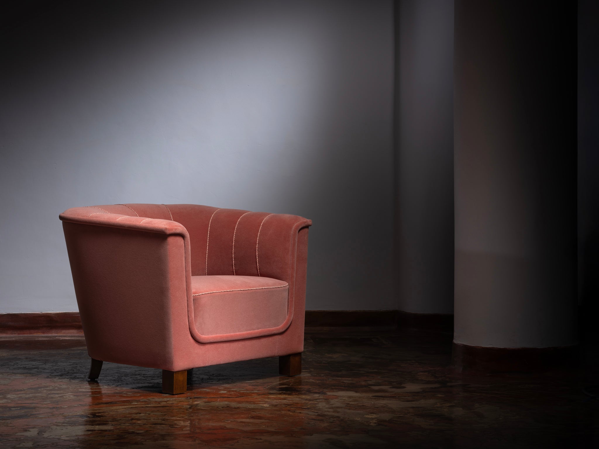 Rare Otto Schulz for Boet Lounge Chair in Pink Wool Velvet