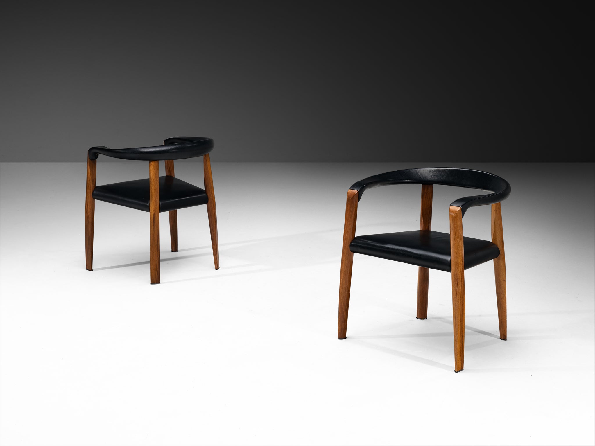 Afra & Tobia Scarpa for Molteni Early Edition 'MISS' Chairs in Solid Walnut and Leather