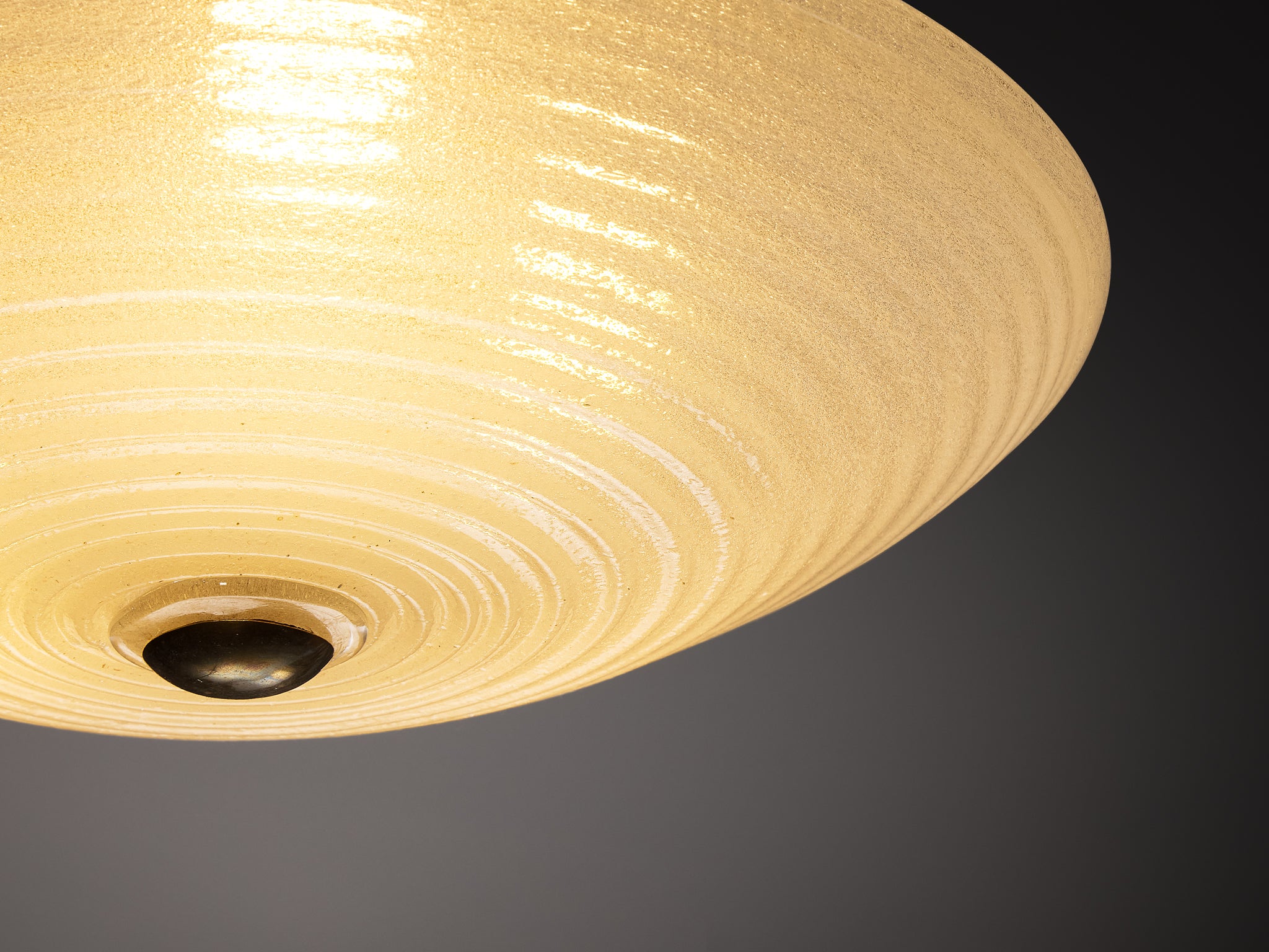 Italian Mid-Century Pendant Light in Ribbed Murano Glass and Brass Lighting Morentz