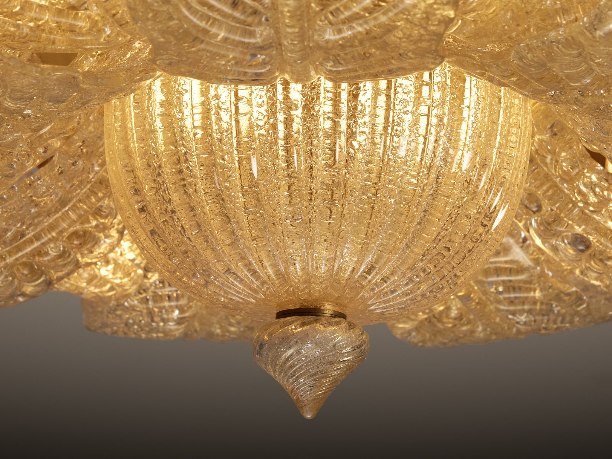 Barovier & Toso Flush Mount with Gold Leaf Crystal Glass Petals Lighting Morentz