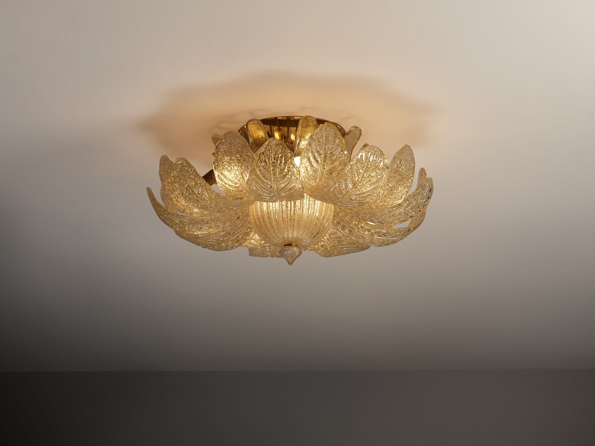 Barovier & Toso Flush Mount with Gold Leaf Crystal Glass Petals Lighting Morentz