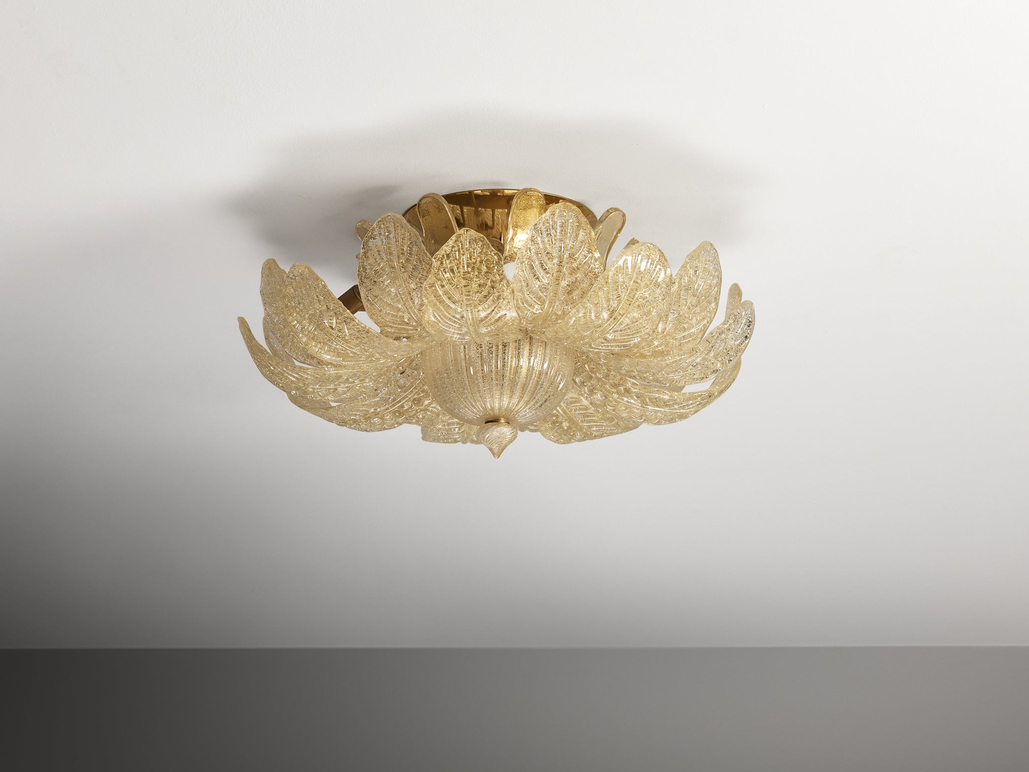 Barovier & Toso Flush Mount with Gold Leaf Crystal Glass Petals Lighting Morentz