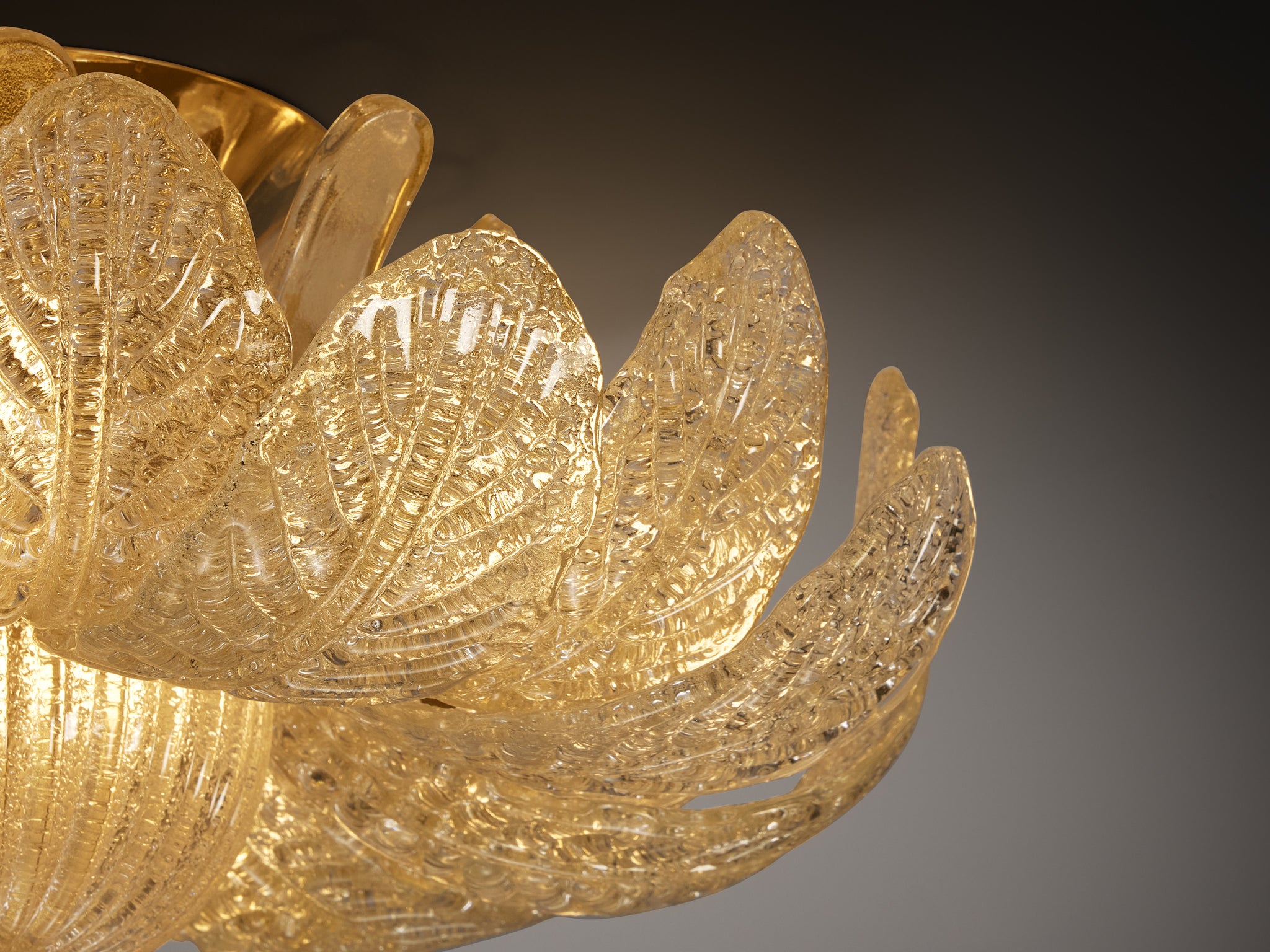 Barovier & Toso Flush Mount with Gold Leaf Crystal Glass Petals Lighting Morentz