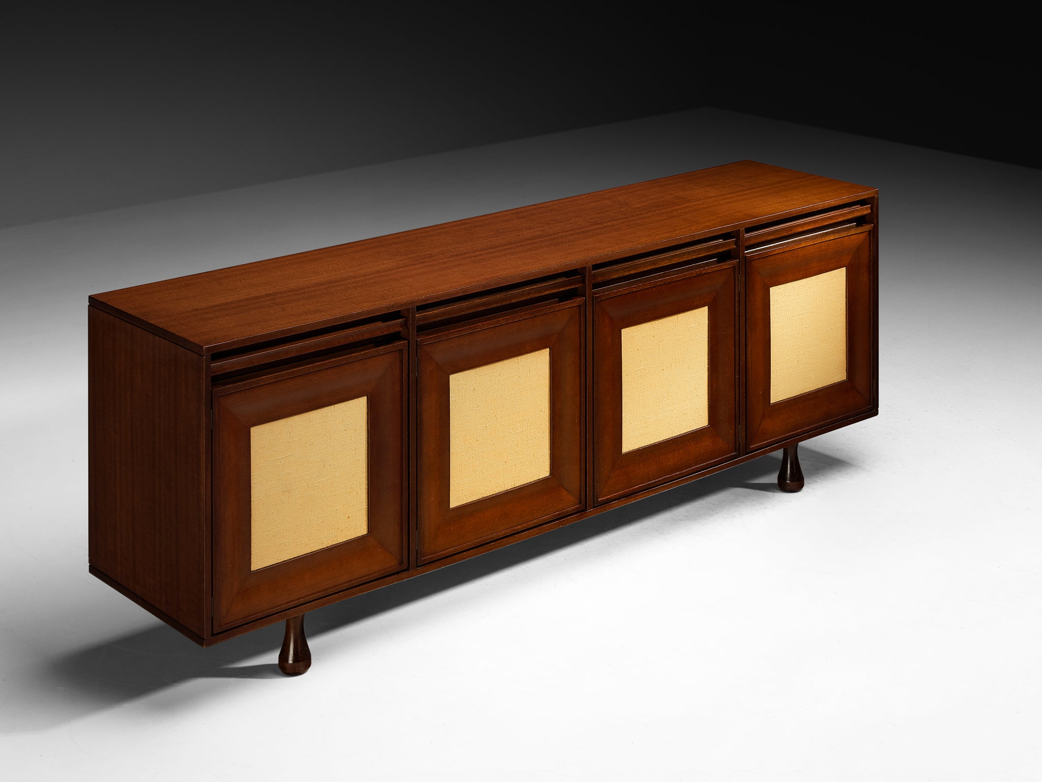 Angelo Mangiarotti for Sorgente dei Mobili Sideboard in Mahogany Grasscloth Case pieces and storage cabinets Morentz