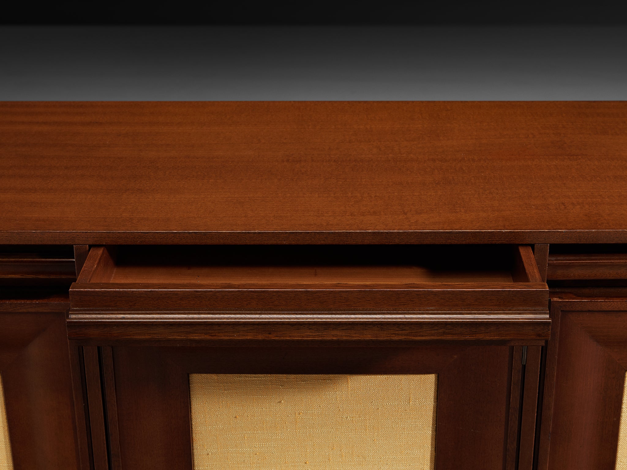 Angelo Mangiarotti for Sorgente dei Mobili Sideboard in Mahogany Grasscloth Case pieces and storage cabinets Morentz