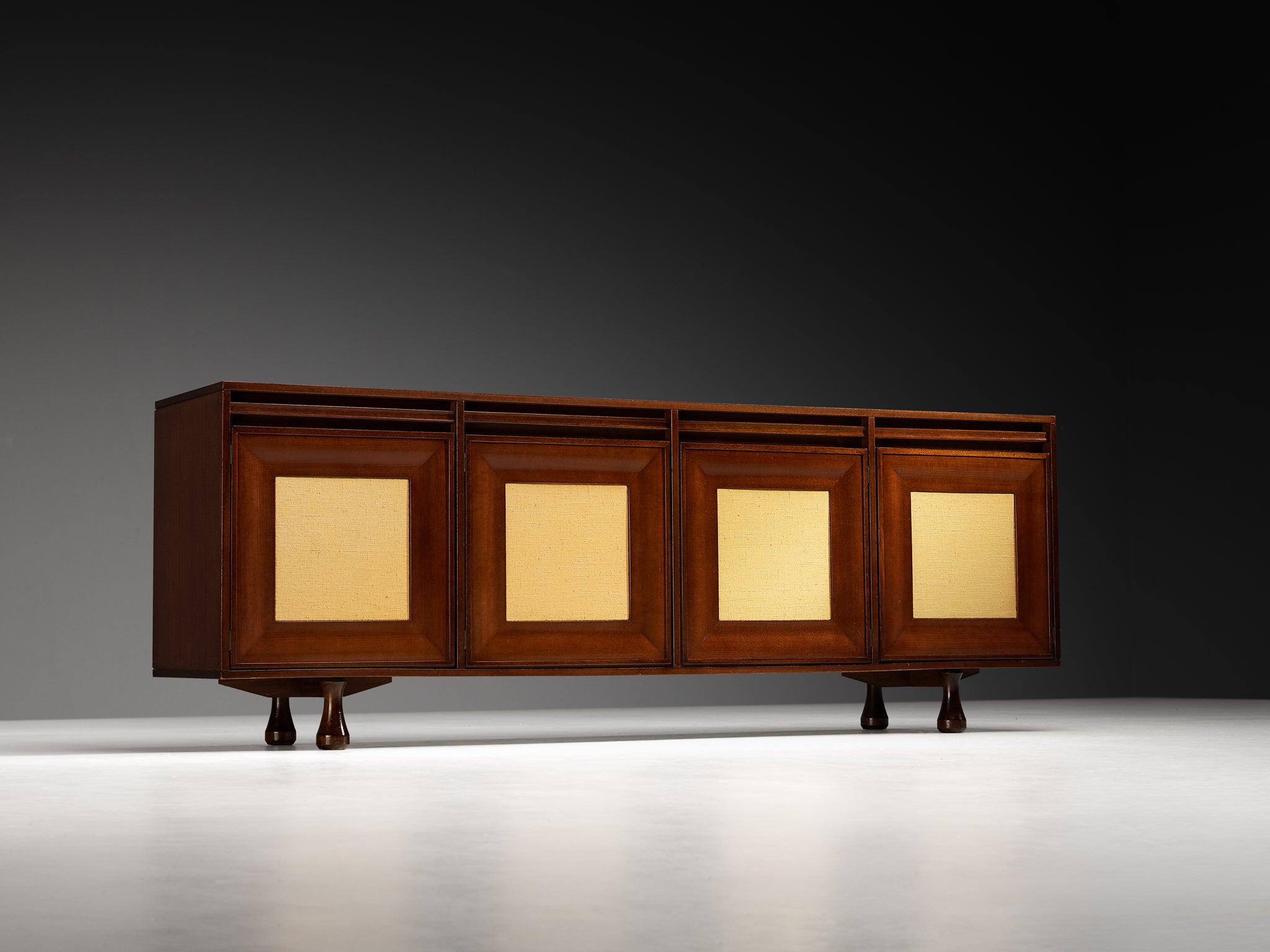 Angelo Mangiarotti for Sorgente dei Mobili Sideboard in Mahogany Grasscloth Case pieces and storage cabinets Morentz