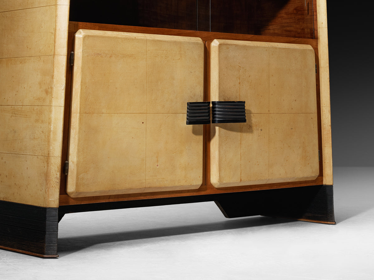 Italian Art Deco Cabinet in Parchment and Walnut Case pieces and storage cabinets Morentz